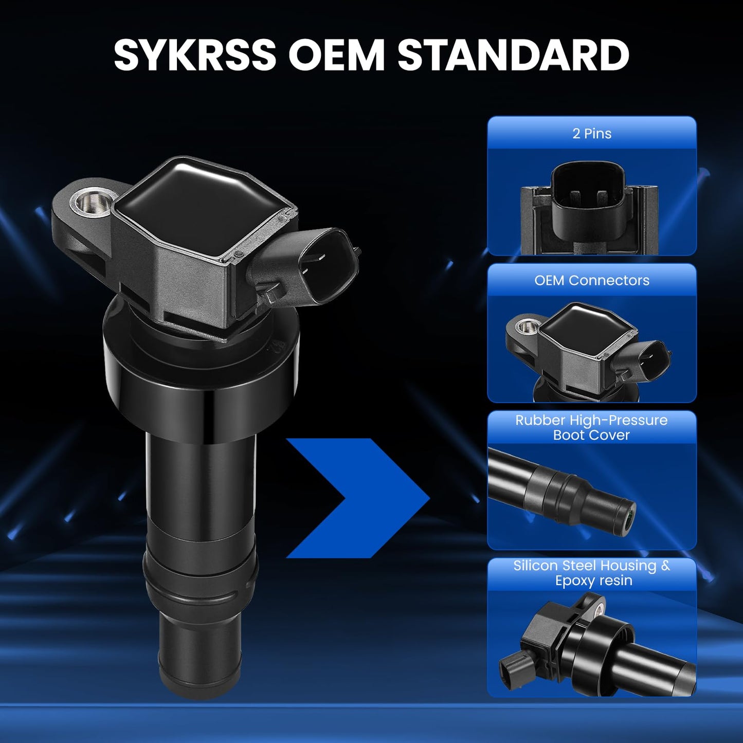 SYKRSS Set of 4 UF652 Ignition Coil Pack Compatible with Hyundai 2012-2021 Accent Compatible with Kia Rio Kia Soul 1.6L L4 2012-2019 Replaces GN10634 27301-2B100 C813 5C1860 96511