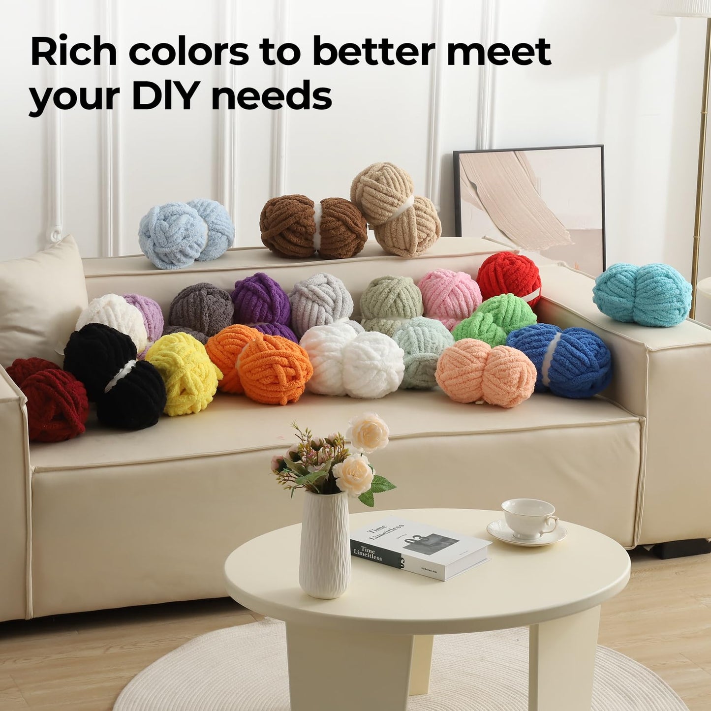 HouseABC Chunky Yarn for Hand Knitting Soft Jumbo Bulky Fluffy Yarn for Crocheting Blanket Scarf DIY 8 Pack (Black, 28yds, 8 Ounces Each)