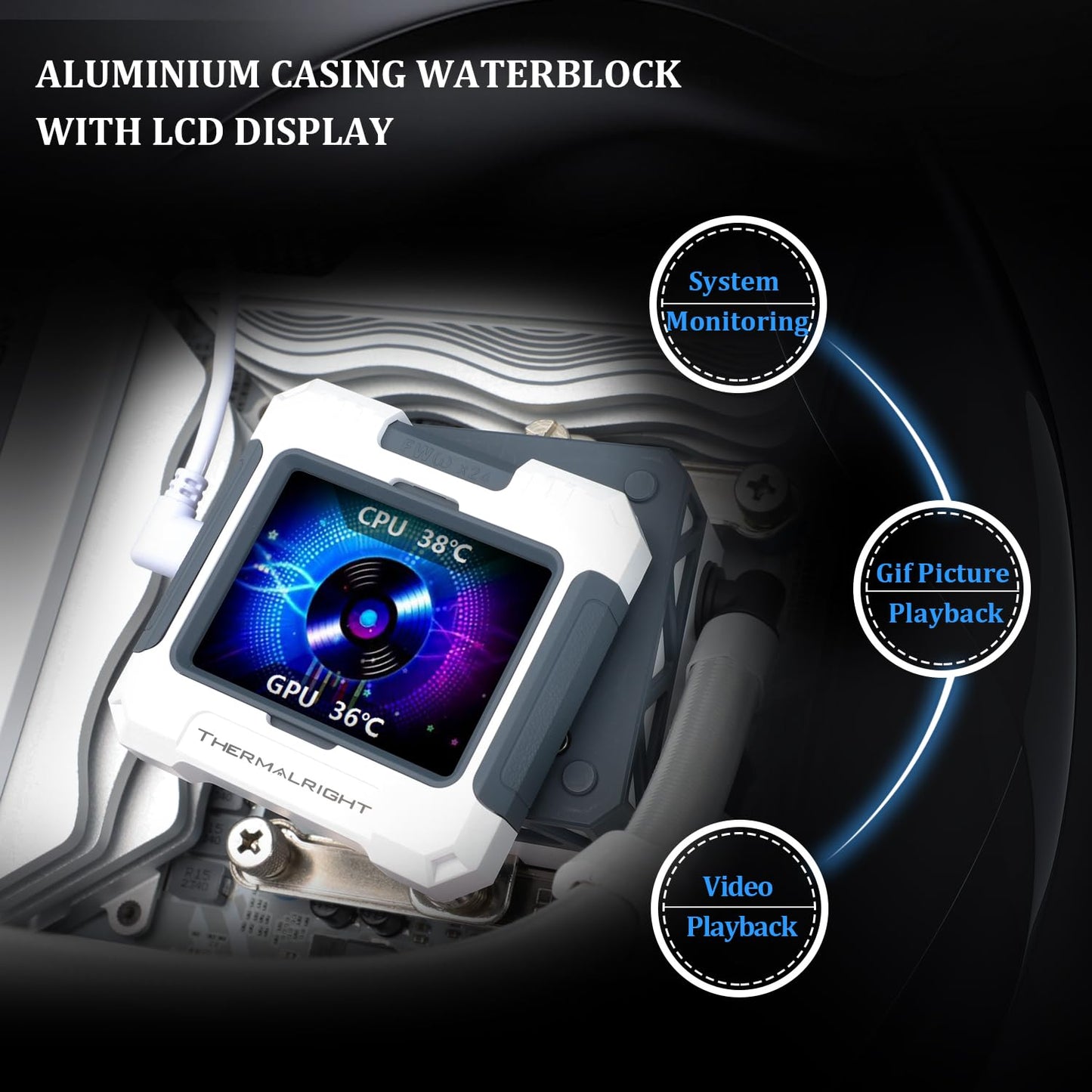 Thermalright FW 360 White ARGB-360mm AIO CPU Liquid Cooler,IPS LCD Screen with 320 * 240 Resolution,for AM4/AM5/Intel LGA1700,‘2.4 inch’Magnet-Absorbent LCD Screen for Images -White