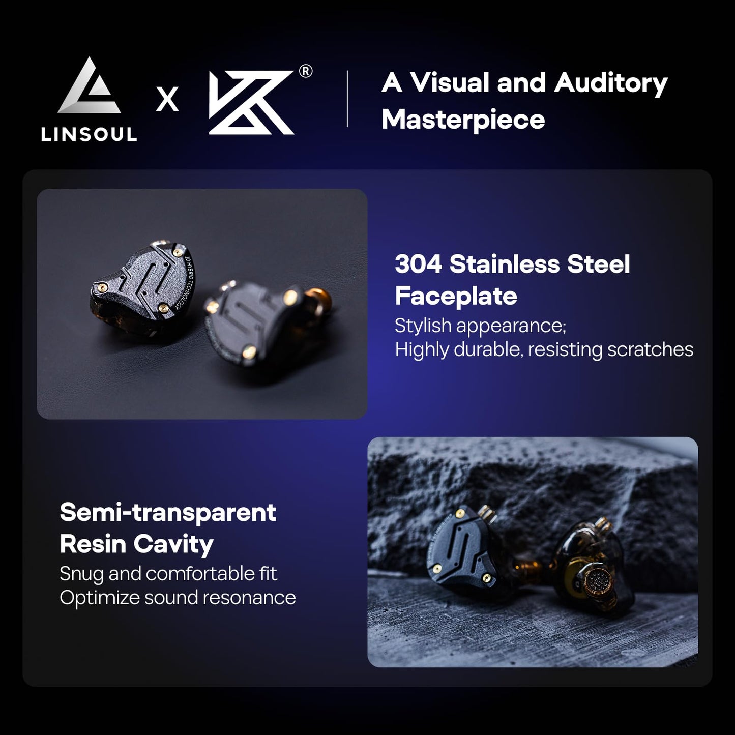 Linsoul KZ ZS10 Pro, 4BA+1DD 5 Driver in Ear Monitor, HiFi Wired Earbuds, Gaming Earbuds, Hybrid IEM Earphones with Stainless Steel Faceplate, Recessed 2 Pin Detachable Cable (with Mic, Dark Black)
