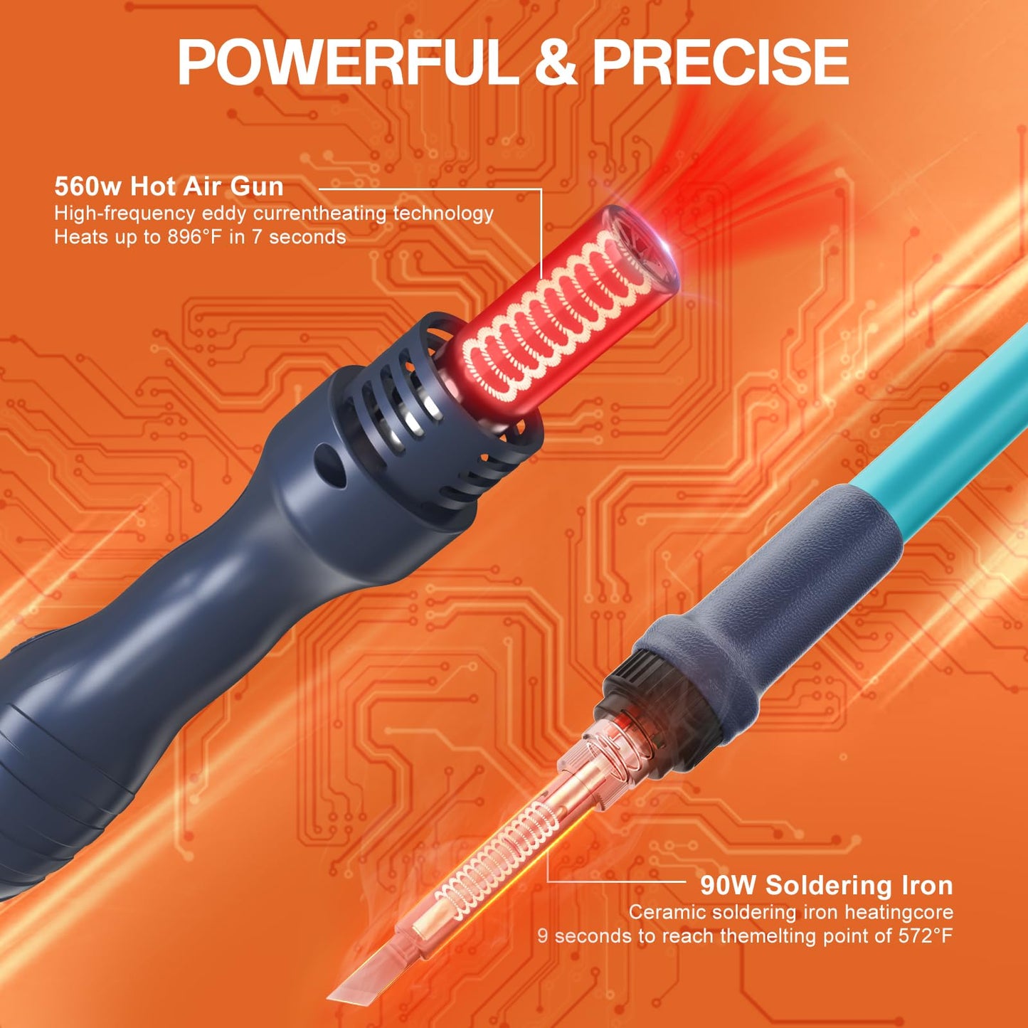 BAKON 882 2-in-1 SMD Hot Air Rework & Soldering Station with LCD, Auto Sleep, °F/°C, Tips ，Nozzles, Solder Wire, Tweezers, Solder Sucker