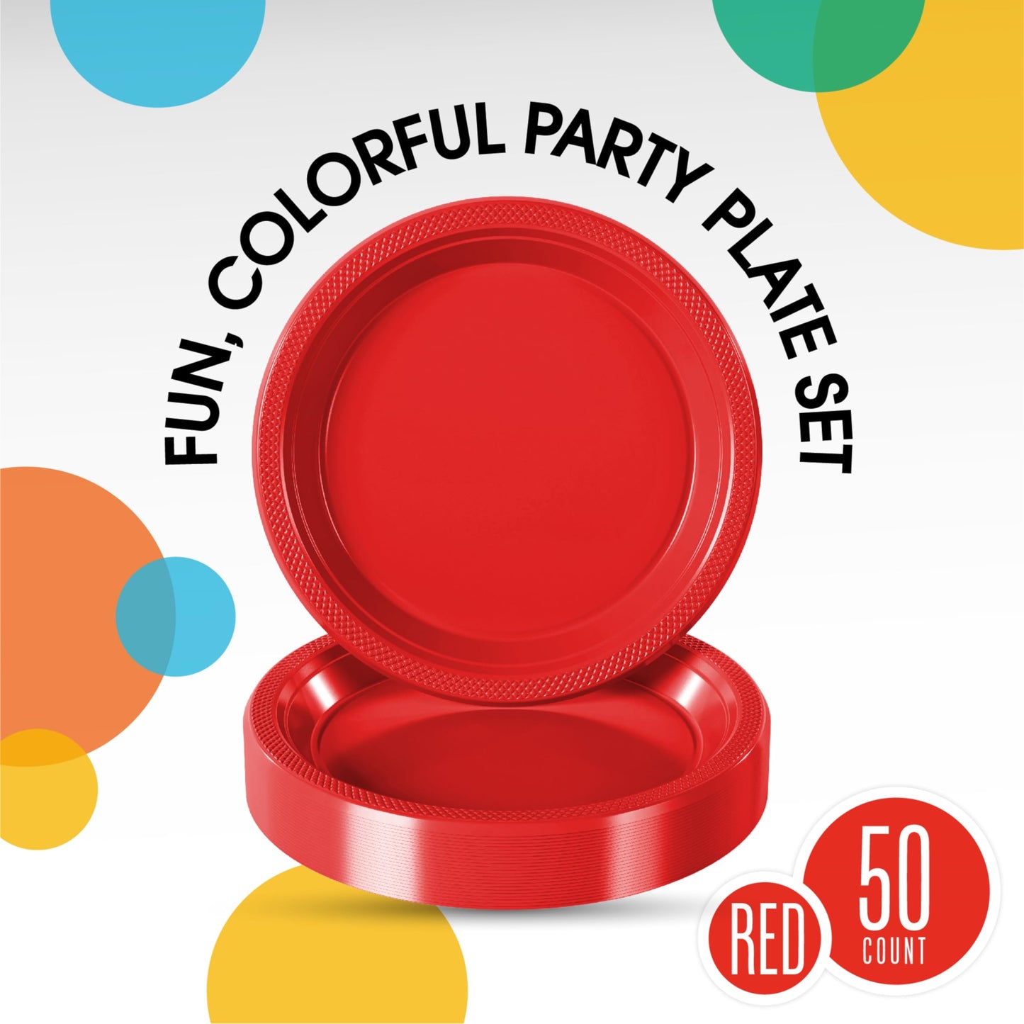 Exquisite Red Plastic Plates for Party 10" Red Disposable Plates for Party Supplies 50 Pcs Disposable Dinner Plate Heavy Duty 350 GSM Plate Sets, Plastic Dinnerware Sets