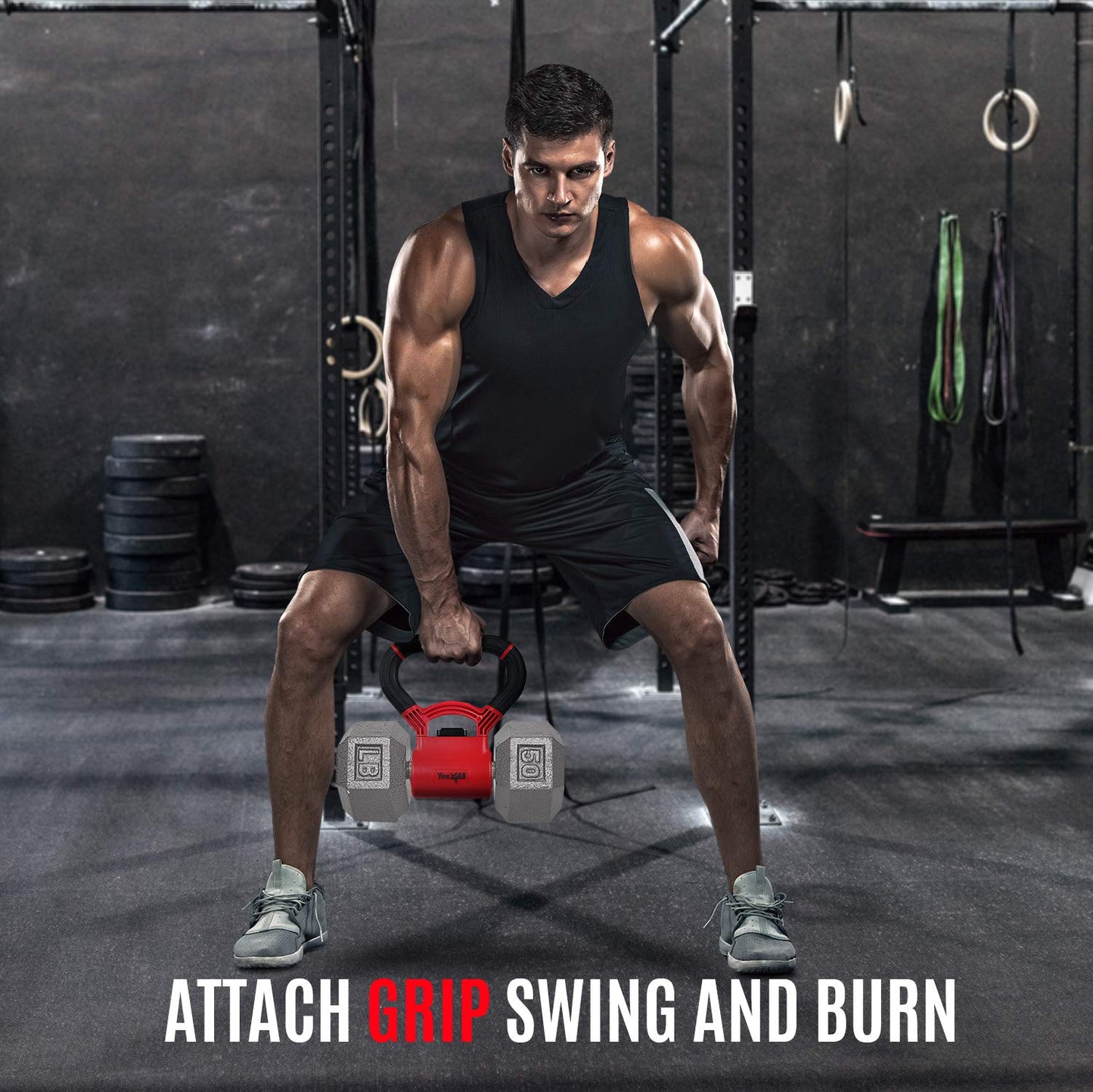 Yes4All Kettlebell Grip - Kettle Grip Version - Kettle Grip Handle to Convert Dumbbells into Kettlebells for Workouts