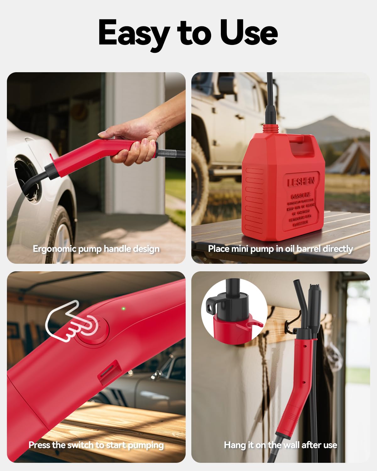 Leshein Fuel Transfer Pump 3GPM, USB Rechargeable Electric Siphon Pump for Gasoline Diesel Water, Portable Leakproof Gas Can Pump with Upgraded Hose Material & Build, Ultra-Fast Oil Transfer Pump