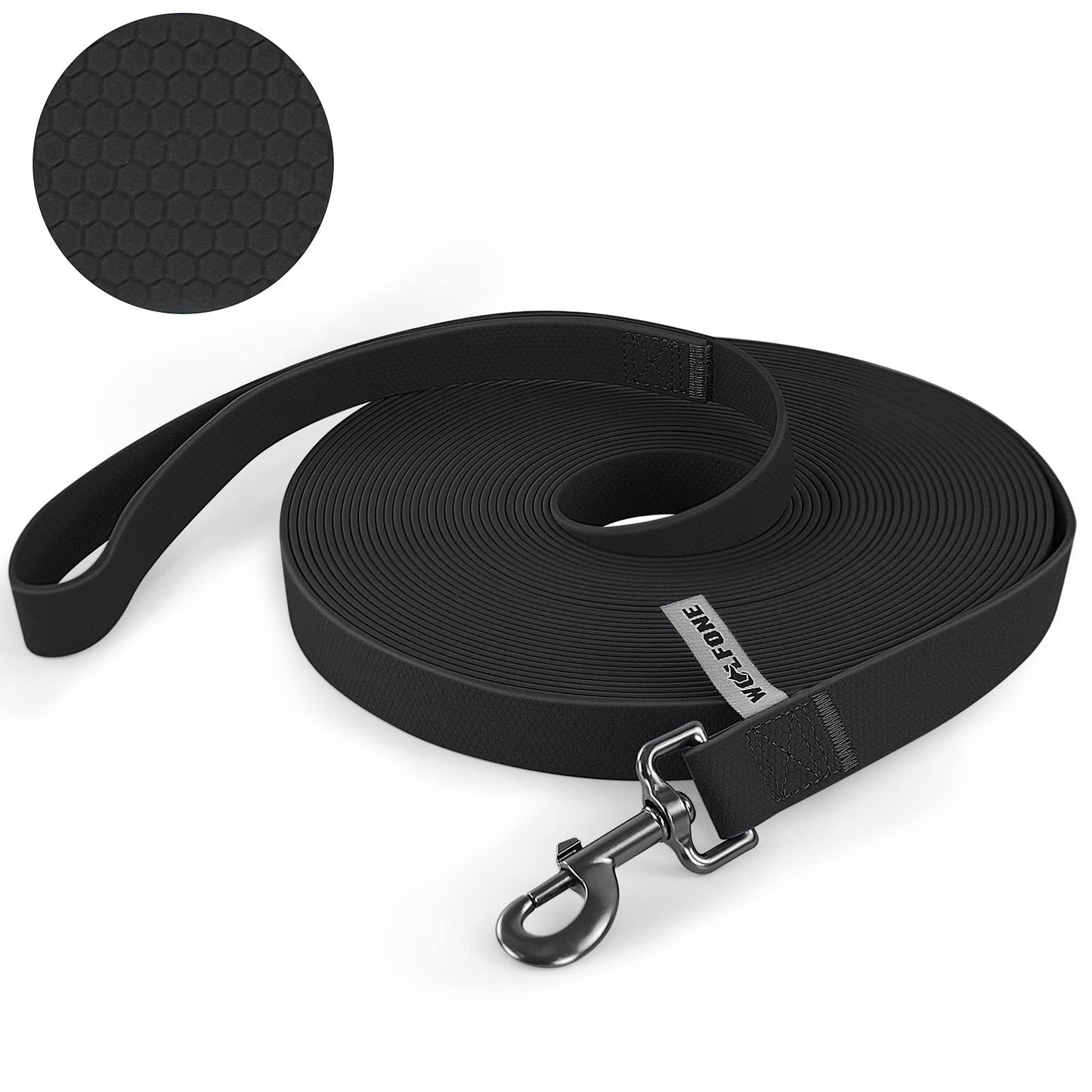 Wolfone 15m Black Heavy Duty Robust Training Dog Leash with Anti-Slip Handle，Waterproof Long Dog Leash for Outdoor Activities