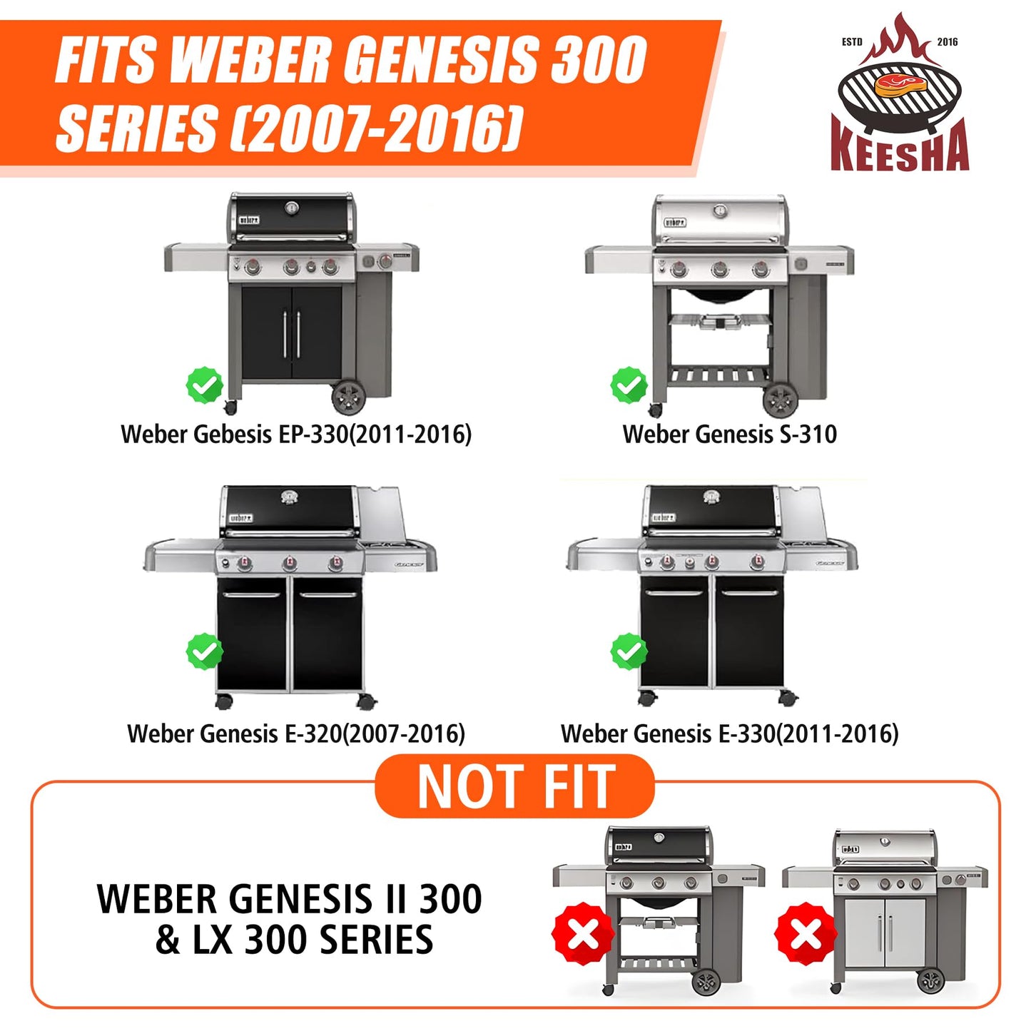 7528 Cooking Grates for Weber Genesis 300 Series E310/320/330, S310/320/330, EP310/320/330, Replacement for Weber 7528 7524, 7.02mm Solid Food Grade 304 Stainless Steel