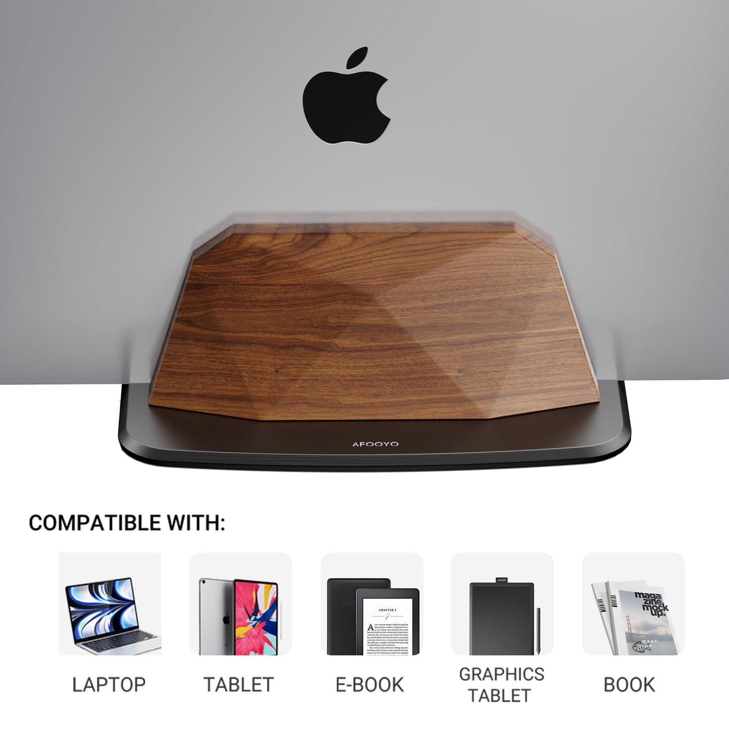 AFOOYO Vertical Laptop Stand - Dual Slots Walnut Adjustable Laptop Holder,Desktop Dock Compatible with All MacBook, Surface,Chromebook,Dell & More(Walnut)