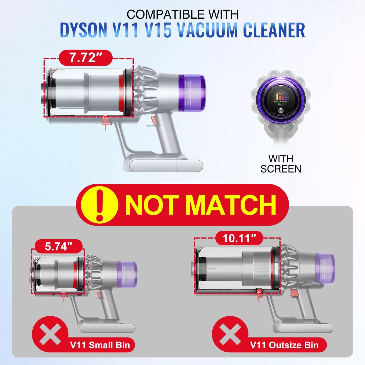 Upgraded Canister Replacement for Dyson V11 V15 SV14 SV15 SV22 Vacuum Cleaner Dust Bin, for Large Bin Part no. 970050-01 and Part no. 965443-01 with HEPA Filter