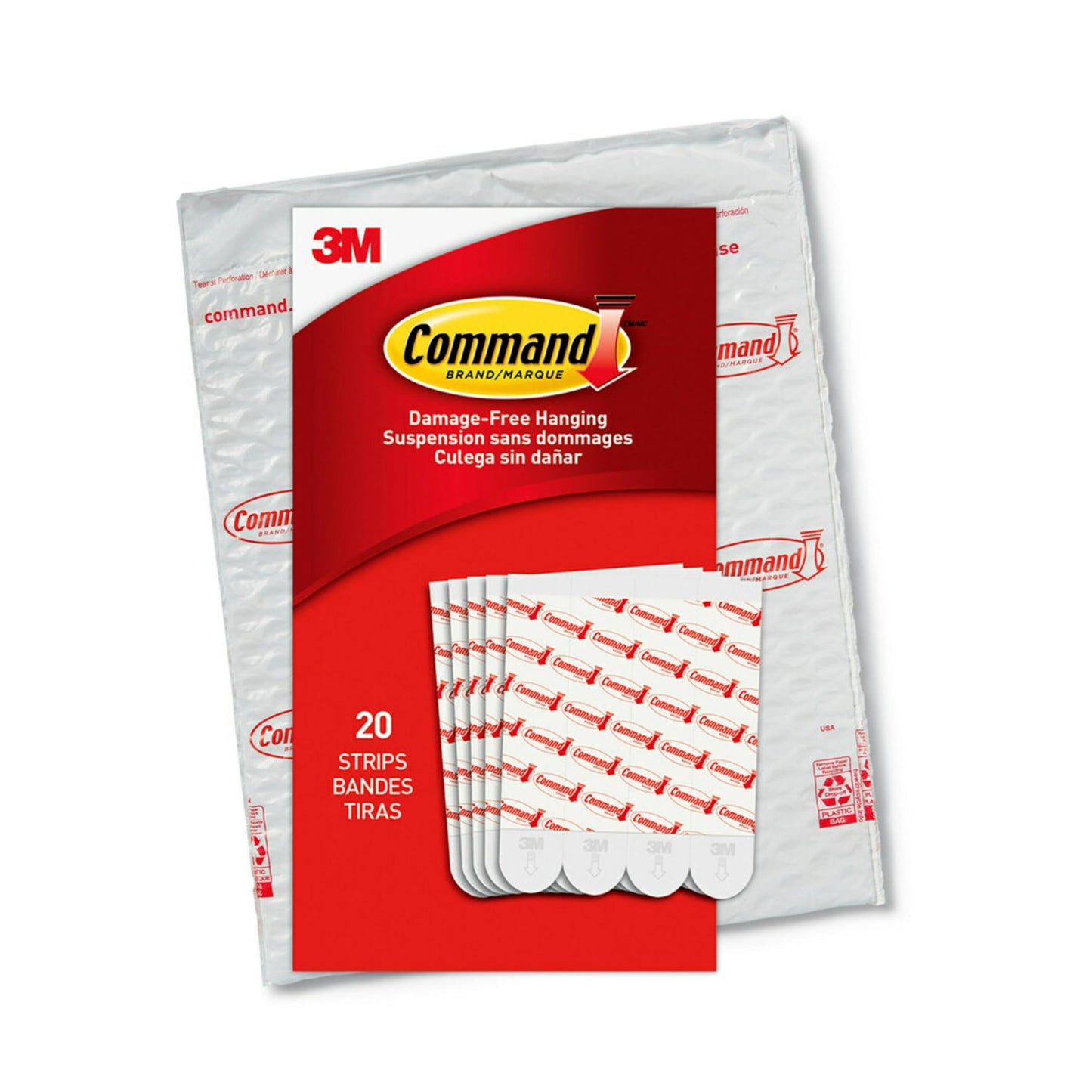 Command Large Refill Adhesive Strips, Damage Free Hanging Wall Adhesive for Large Indoor Wall Hooks, No Tools Removable Adhesives for Living Spaces, 20 White Command Strips