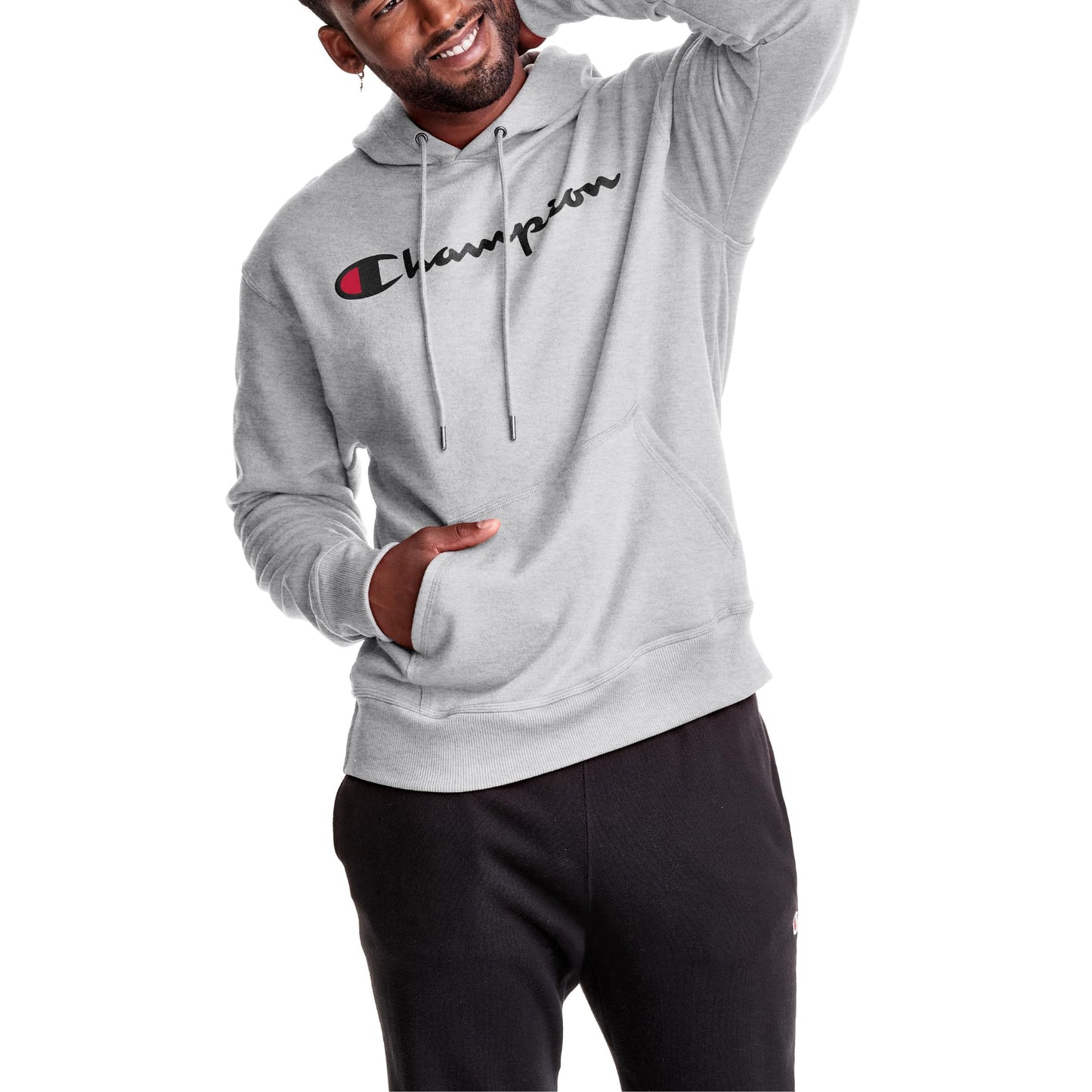 Champion Men's Graphic Powerblend Fleece Hoodie, Oxford Grey Script, X-Large