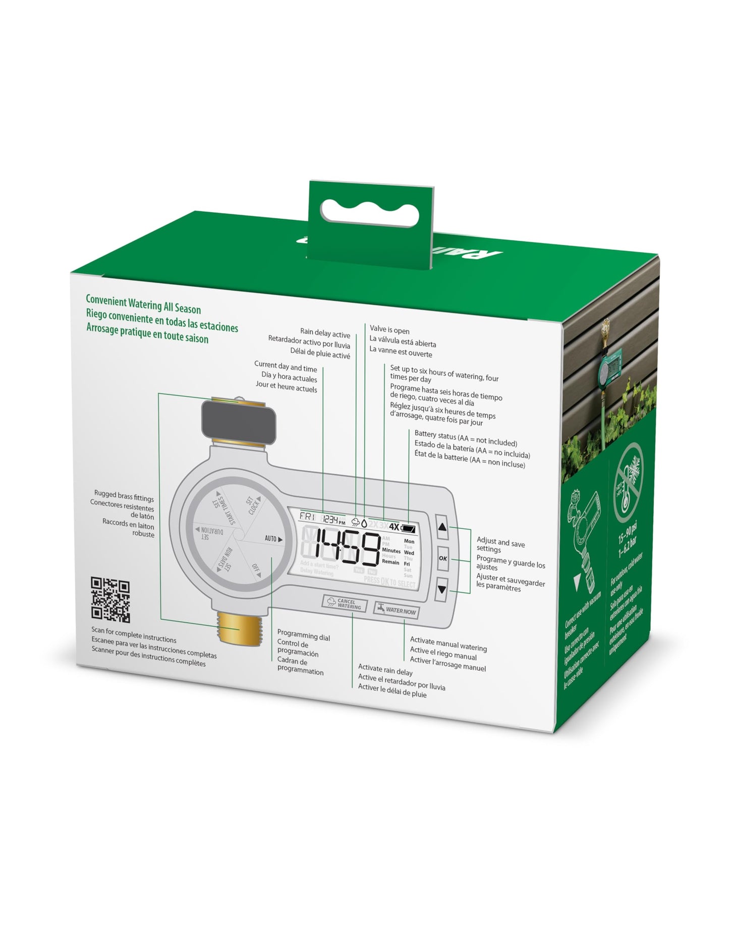 Rain Bird 1ZEHTMRP Premium Pro-Grade Electronic Digital Hose End Timer/Controller, One Zone/Station, Battery Operated, Brass Inlet/Outlet, Green