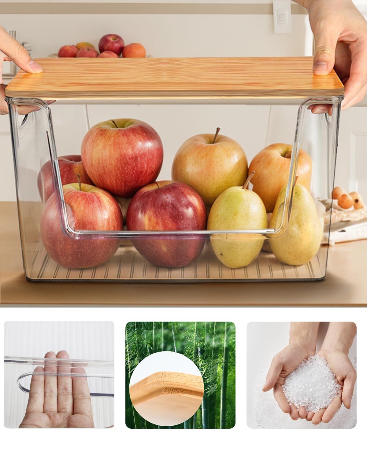 2 Pack Potato and Onion Storage Bin, Stackable Clear Fruit and Vegetable Storage, Acrylic Pantry Organizers and Storage with Bamboo Lid for Potato Onion Produce Vegetable Storage (Clear, XL-2 PACK)