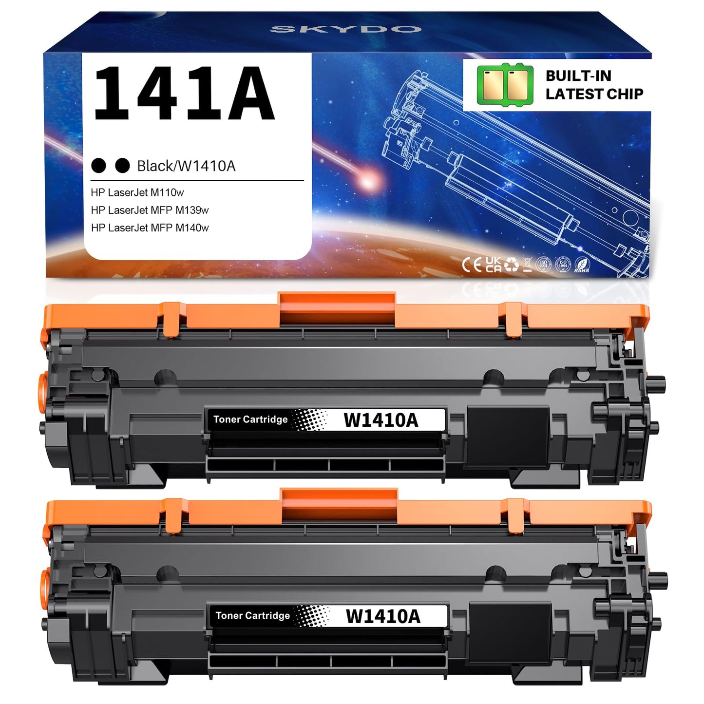 (2 Black with Chip) 141A Toner Cartridge M110w Toner Replacement for HP 141A 141X Black Laserjet Toner Cateridge W1410A for Laserjet M110w MFP M139w M140w Printer Toner