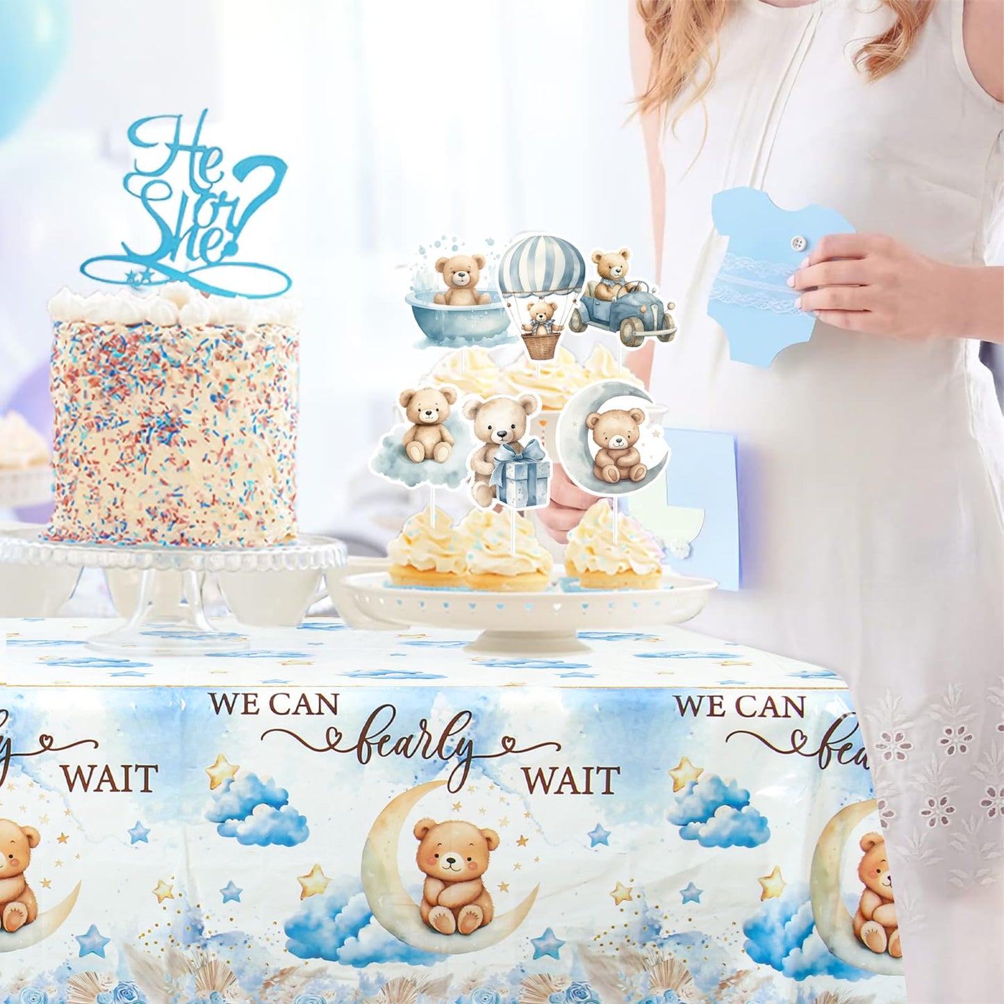We Can Bearly Wait Baby Shower Decorations - Baby Boxes with Letters,Boho Balloons,We Can Bearly Wait Backdrop,Tablecloth for Teddy Bear Baby Shower,Birthday Supplies