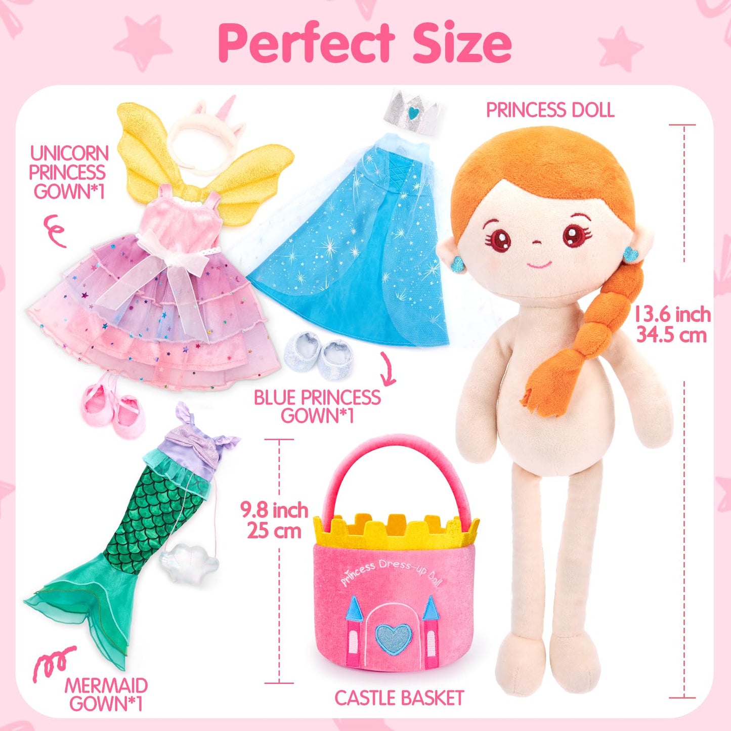 hahaland Dress Up Doll Playsets - Princess Mermaid Unicorns Toys for Girls Age 4-6, Plush Doll with 3 Outfits and Carry Bag, Fairy Ballerina Toys 4 Year Old Girl Birthday Gifts Easter Basket Stuffers