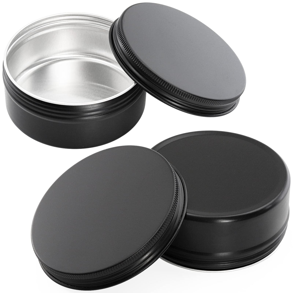 Foraineam 48 Pack 4 oz Metal Round Tins with Screw Lid, Black Aluminium Empty Candle Tins Storage Tin Jars, Cosmetic Sample Containers Travel Tin Cans for Salve, Cream, Spices or Candles