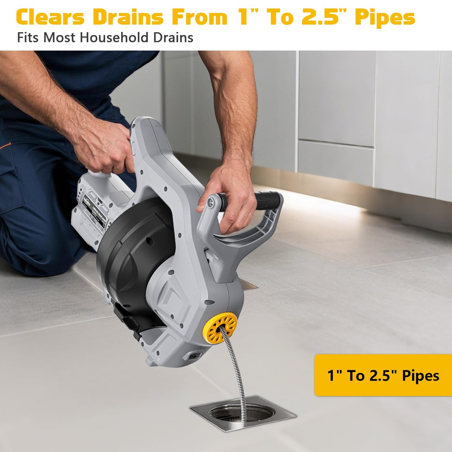 Cordless Drain Auger Compatible for Dewalt 20V Battery,Auto-Feed Electric Snake,Powered for Sewer Kitchen Bathroom, Cleaner for Shower or Sink Drains, Unclogs Hair, Blockages(Battery not Included)