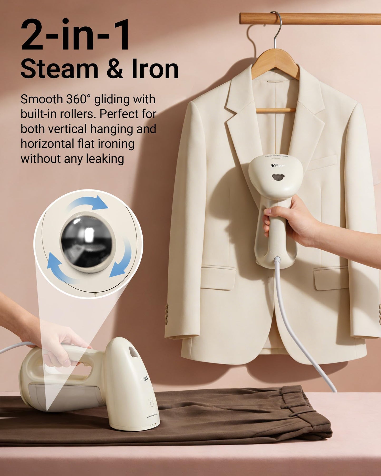 Bear Steamer for Clothes, 1300W Handheld Clothes Steamer,Garment Steamer with 230ml Tank,Fast Heat-up, Auto-Off, Steam Iron for Fabric Wrinkle Remover with Brush