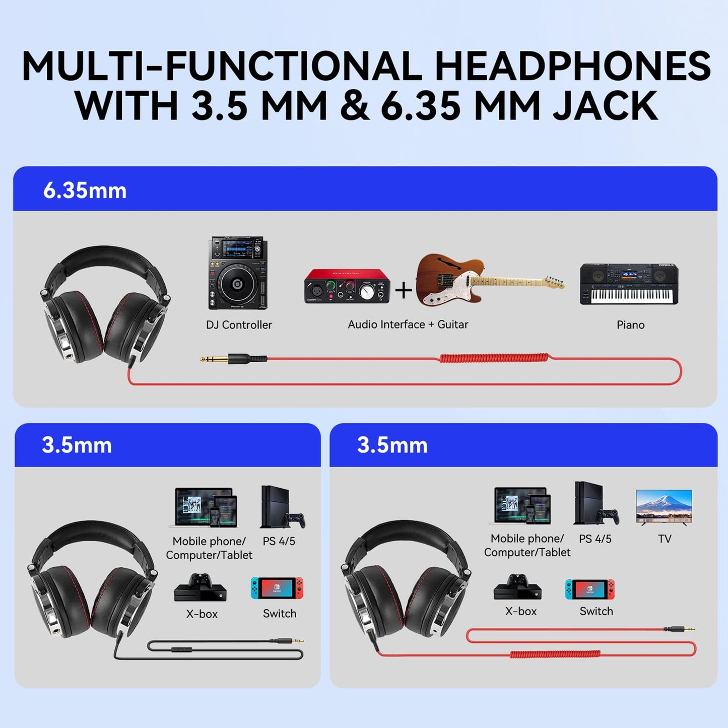 OneOdio Hi-Res Professional Studio DJ Headphones for Monitoring and Mixing Recording, Over Ear Headphones with 50mm Driver Unit with Detachable Cable