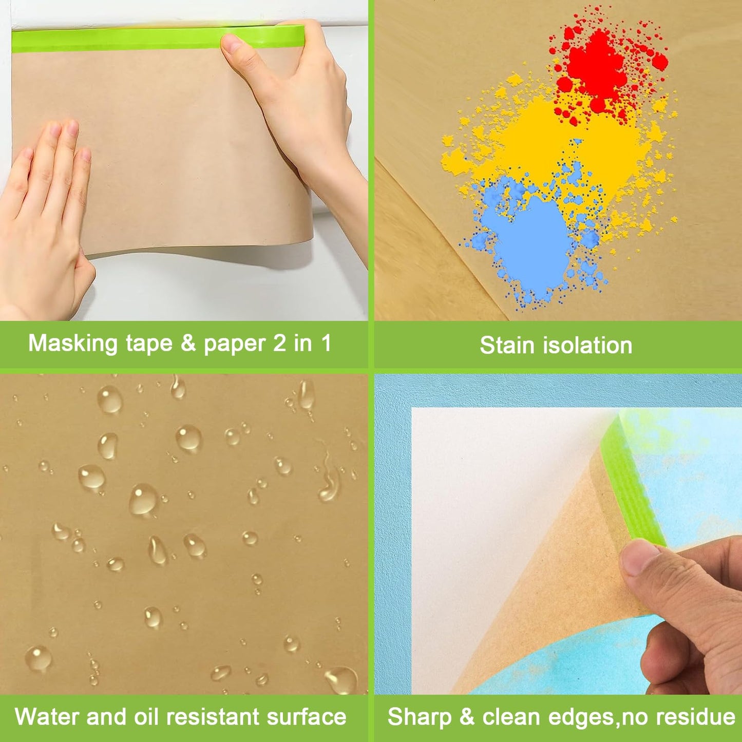 6 Rolls Pre-Taped Masking Paper for Painting and 3 Rolls Masking Tape Set -18 inch x 50 feet Tape and Drape for Painting, Painters Paper for Automotive Paint Masking, Floor Protection,Wall Covering