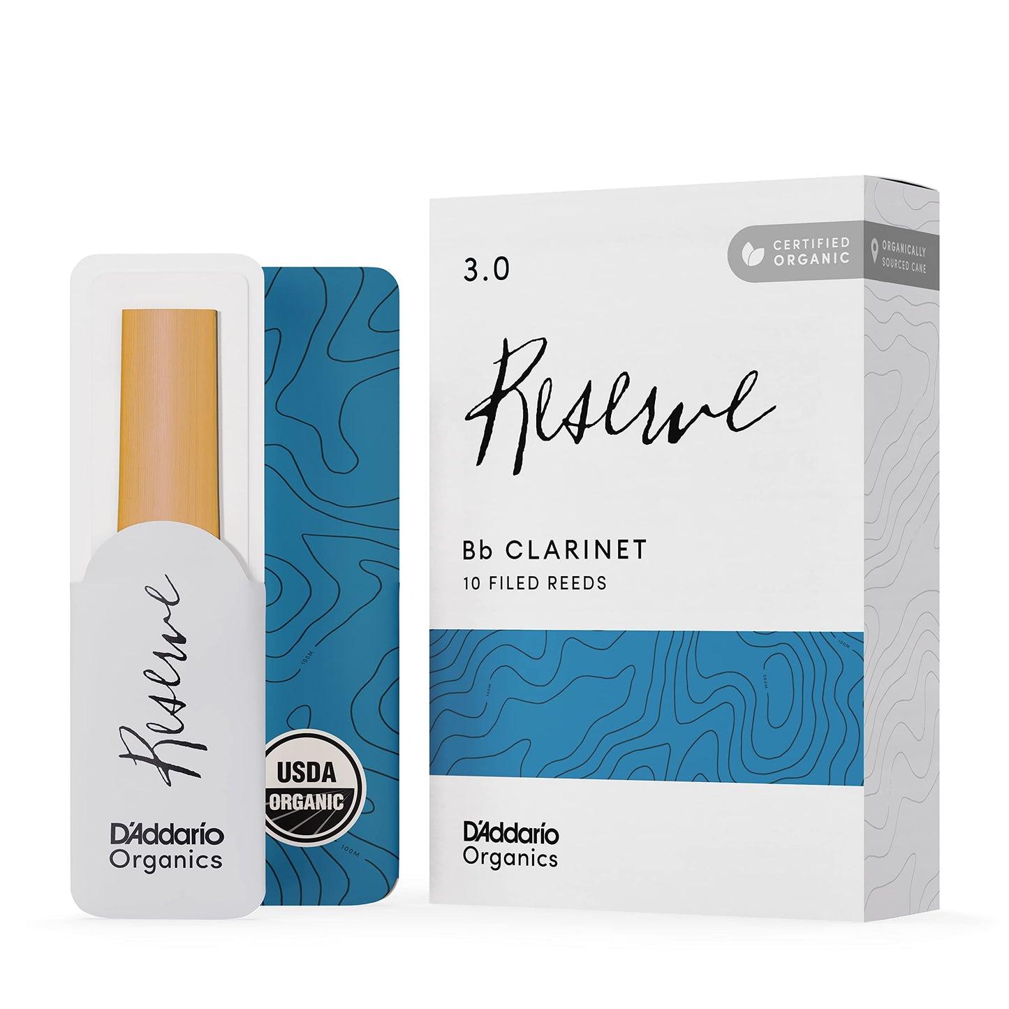 D'Addario Organic Reserve Bb Clarinet Reeds - Reeds for Clarinet - Individually Sealed - 3.0 Strength, 10 Pack