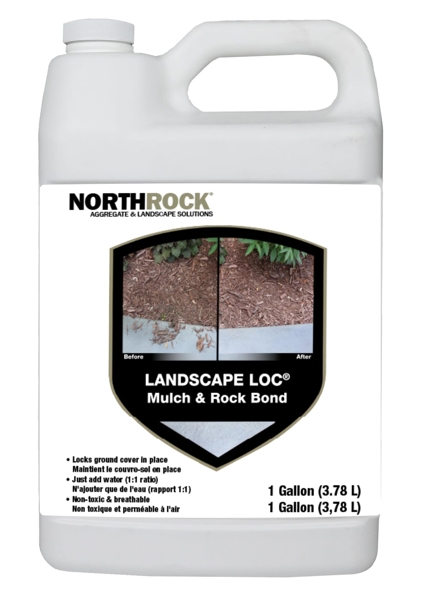 Landscape Loc Mulch & Rock Bond - Binder for Mulch, Rock, Bark, & Pea Gravel, Safe for Plants & Pets, Ready to Use, Adhesive Spray, Strong Stabilizing Glue, Fast Drying (3,78 L)