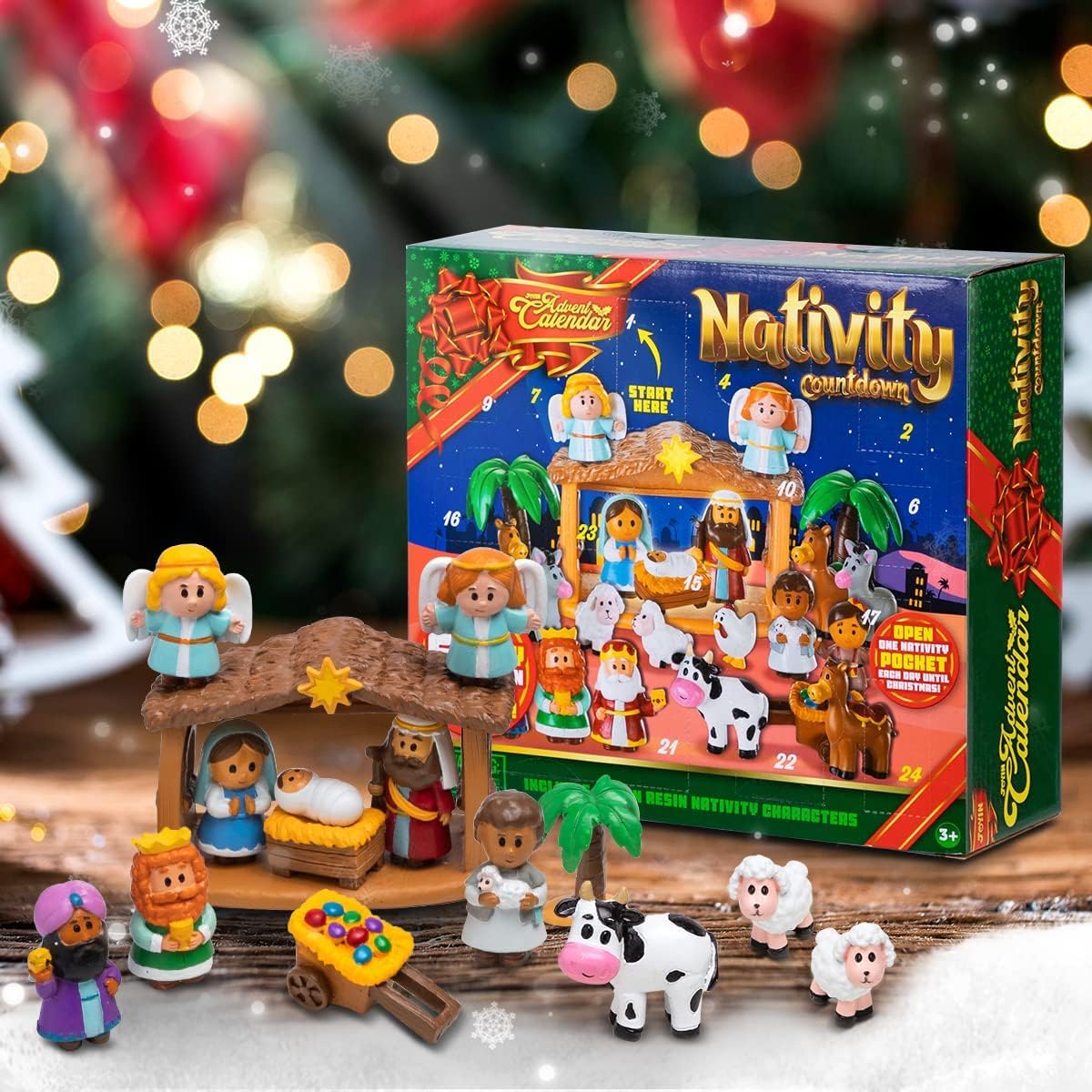 JOYIN 2025 Christmas Advent Calendar Nativity Figurine Set, Christmas Countdown Nativity Scene Set, 24 PCS Xmas Story Christian Religious Advent Calendar