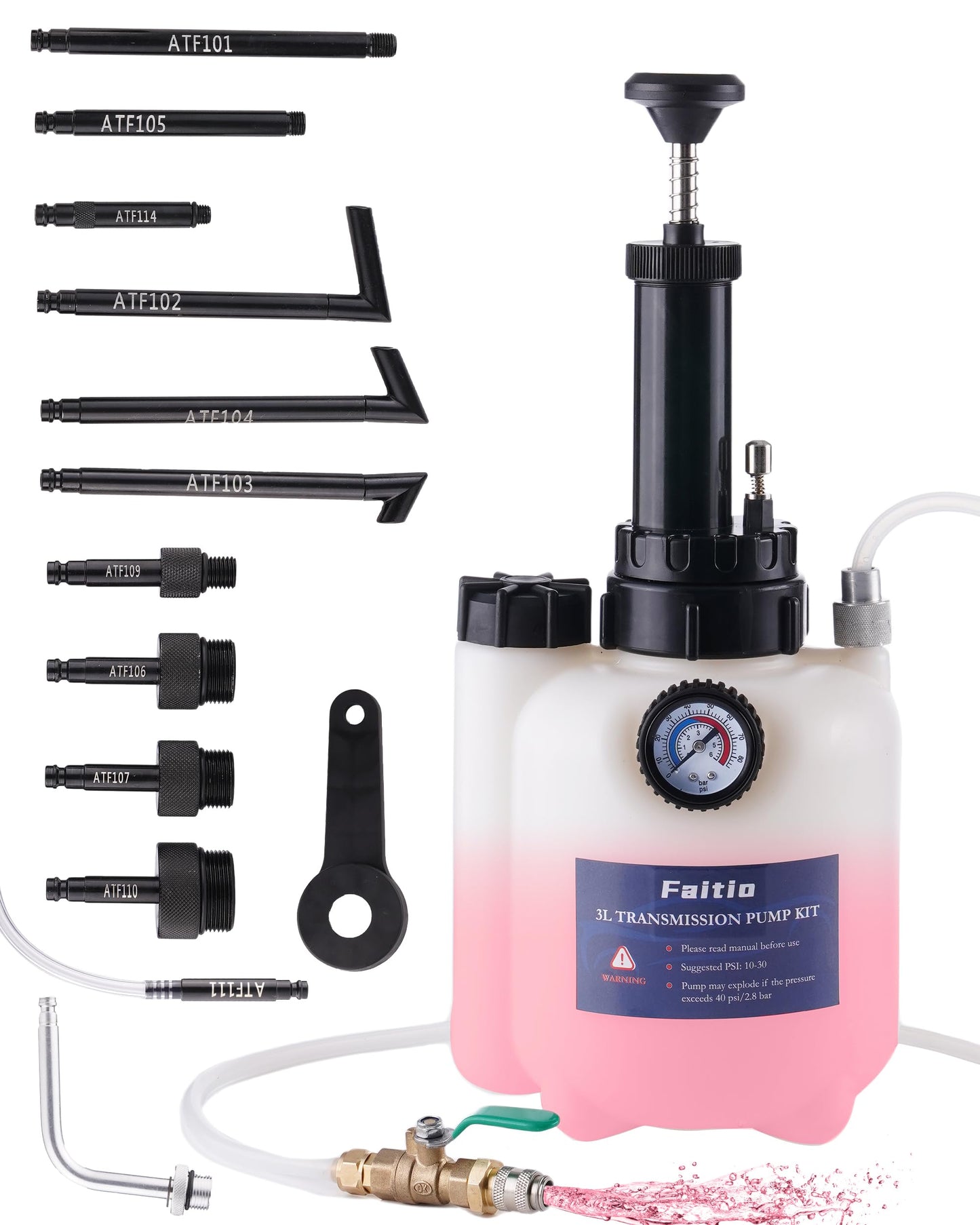 FAITIO 3L Transmission Fluid Transfer Pump w/ 12 ATF Adapters, Automotive Fluid Pressure Pump for Refilling Transmission, Differential and Gear Oil, Manual Car Oil Dispenser Pump