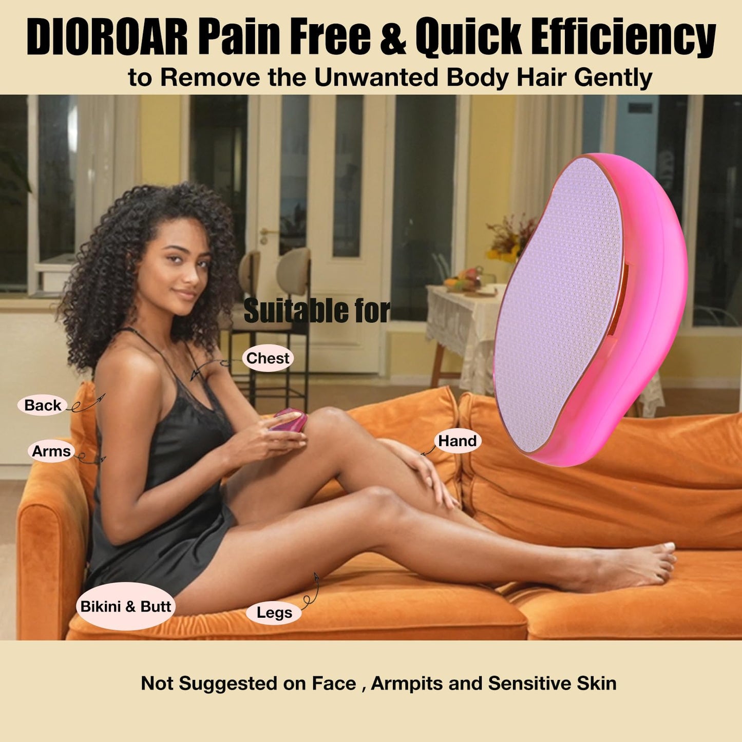 DIOROAR Crystal Hair Eraser,Upgrade Crystal Hair Remover,Physical Nano Glass Hair Removal Device,Painless Epilator and Exfoliator without Shaver for Quick Soft Silky Skin(Hot Pink)