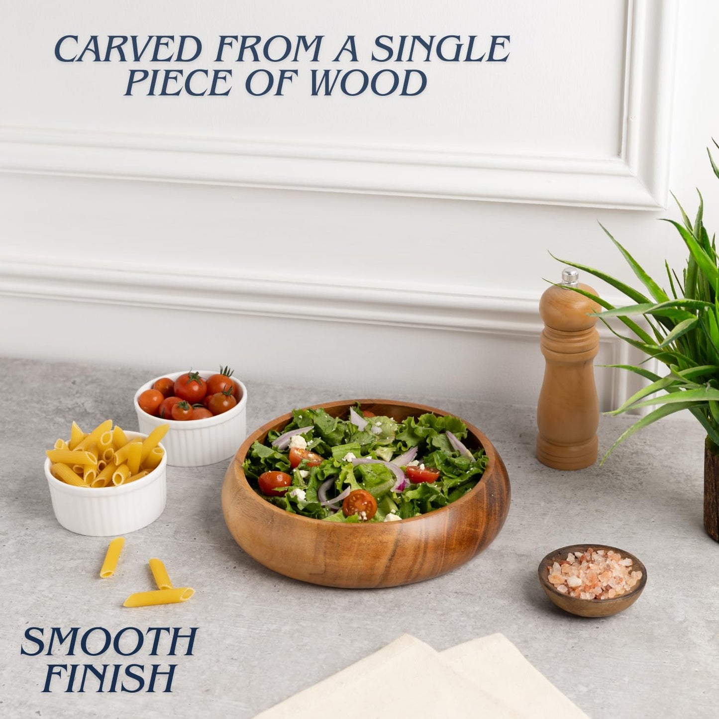 LAVAUX DESIGNS Wooden Bowls for Food | Set of 2 Individual Acacia Wood Bowls 8 x 2 inches (25 oz) | Enjoy Your Salad, Pasta, Rice, acai, Smoothie, Soup, Fruits, Snacks