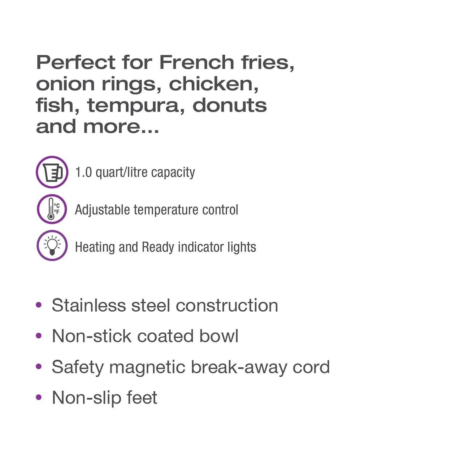 Salton Compact Deep Fryer | 1.0L (1 Quart) Oil Capacity | 800W | Adjustable Temperature Control | Durable Stainless Steel | Non-Stick Coated Bowl with Viewing Window & Odor Filter | DF1539
