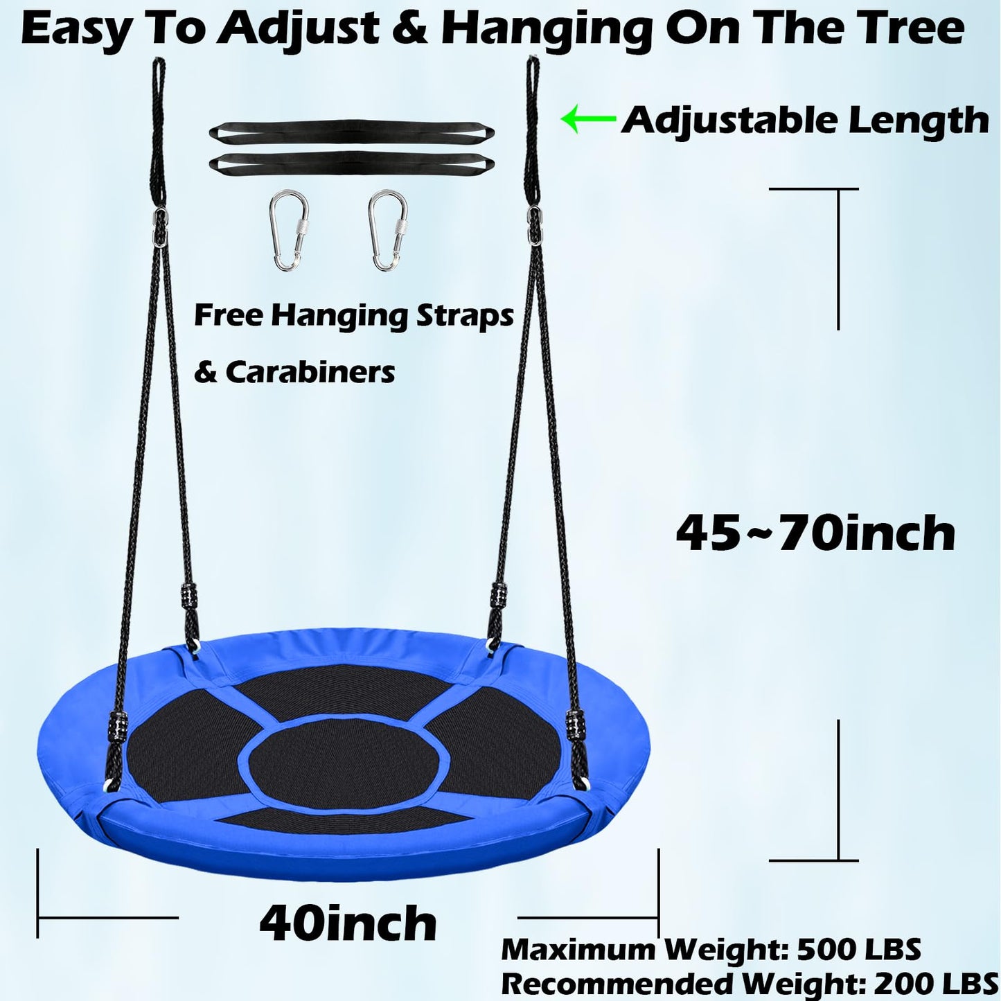 40 Inch Blue Saucer Tree Swing Set for Kids Adults 500lb Weight Capacity Waterproof Flying Swing Seat Outdoor Playground, Backyard