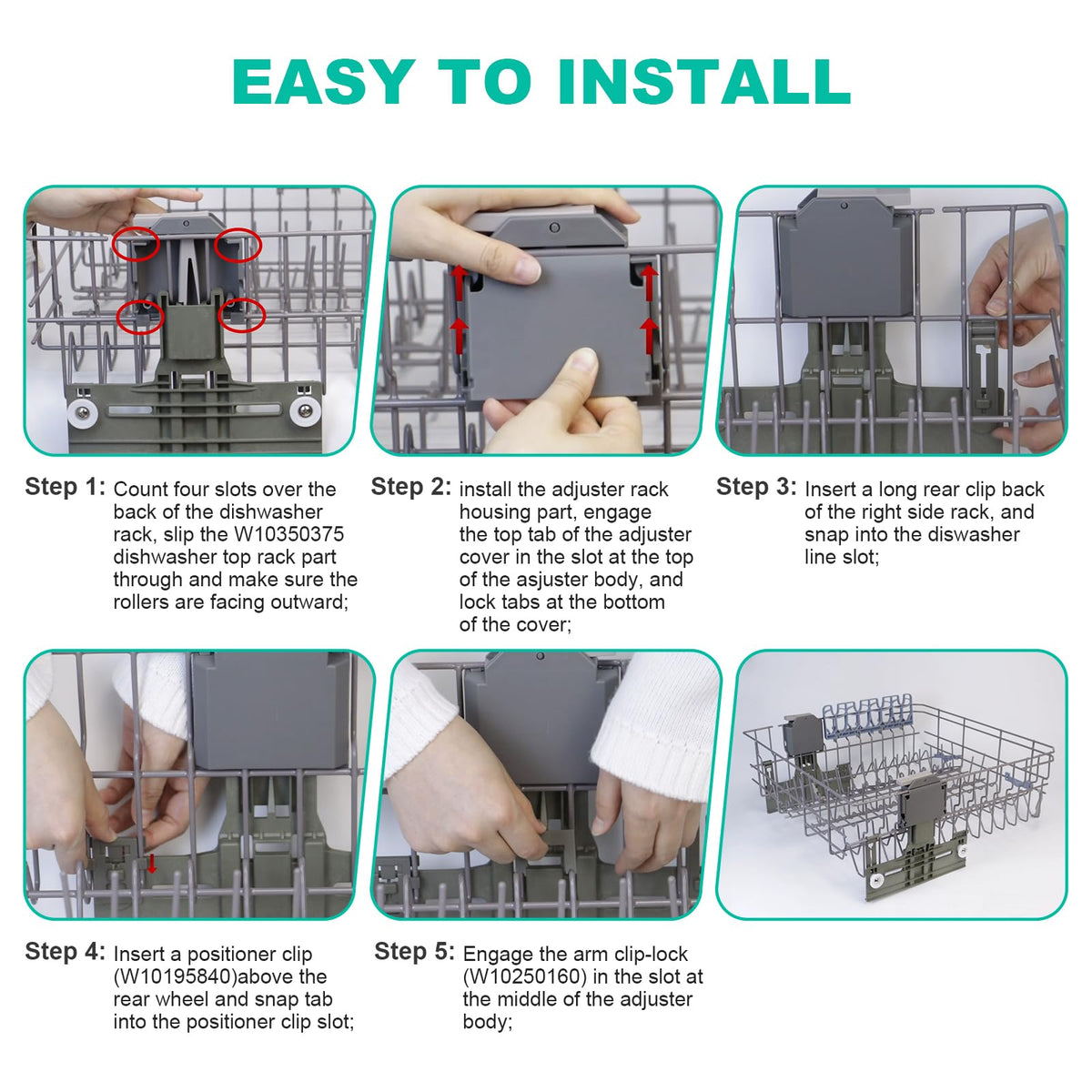 Upgraded W10546503 Dishwasher Rack Adjuster Parts & W10195372 W10195373 Dishwasher Rack Adjuster Housing for Whirlpool Dishwasher Parts WDT730PAHZ0, WDT750SAHZ0, Fit Kitchen-aid Kenmore Top Rack