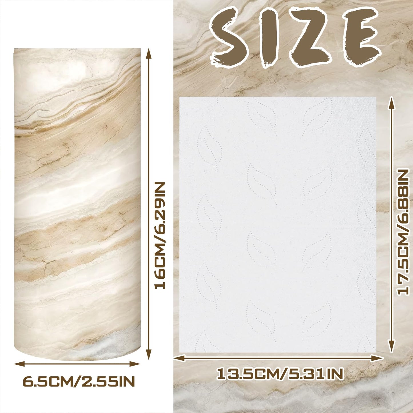 Geyoga 4 Pack Car Tissue Holder Marble Print Car Tissues Cylinder Round Paper Boxes with 50 Facial Paper Towel Per Box for Brown Refill Round Container for Home Office Travel Gift(Brown)