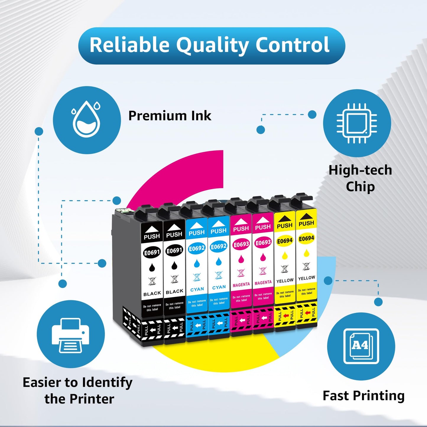 Remanufactured T069 Ink Cartridge Replacement for 69 Blakc and Color with Stylus CX5000 CX6000 CX7000F N10 N11 NX100 NX105 NX110 NX115 NX200 NX215 NX300 Workforce 310 315 500 600 (8 Pack)