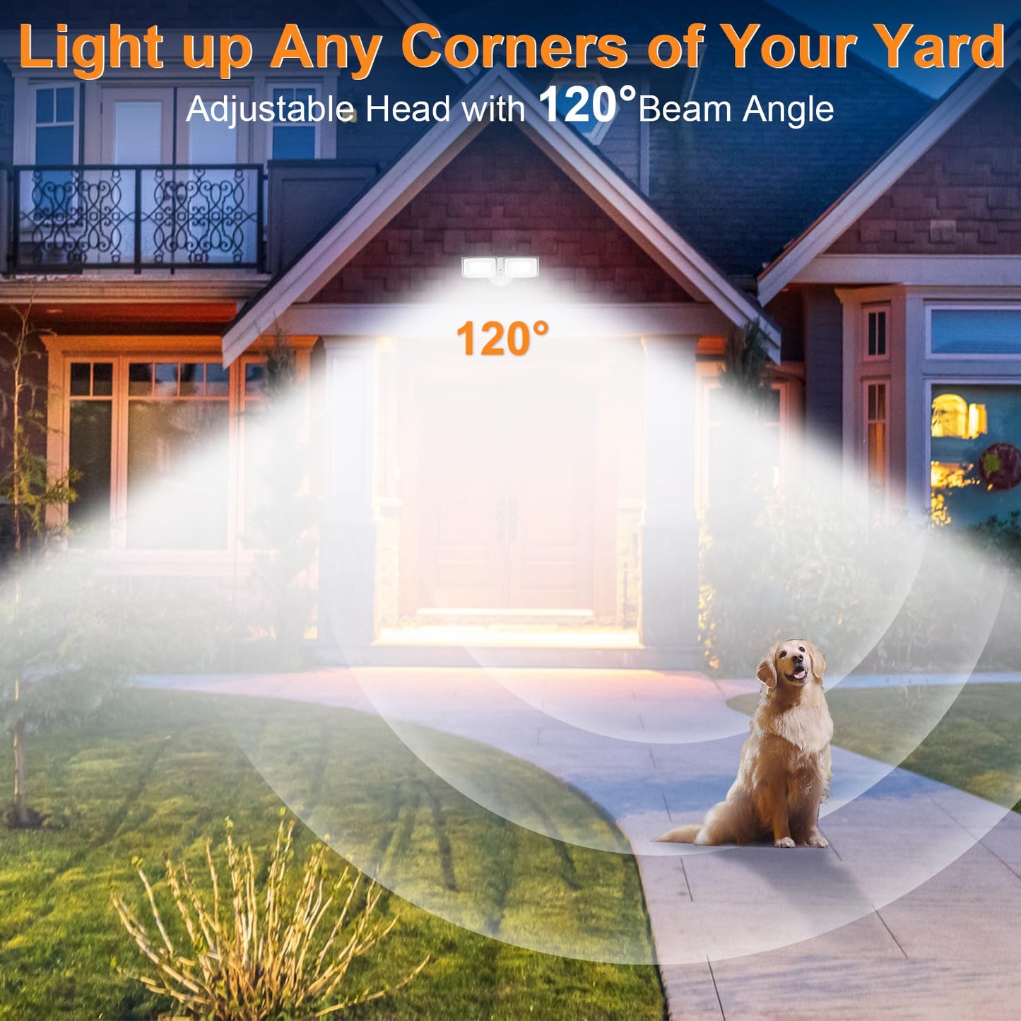 CELAVY 30W 3000 Lumen LED Dual-Head Flood Light Outdoor, Metal Exterior Metal Security Lights, 3000K/5000K Light, IP65 Waterproof Wall/Eave Mount Flood Light for Garage, Patio, Yard (White)