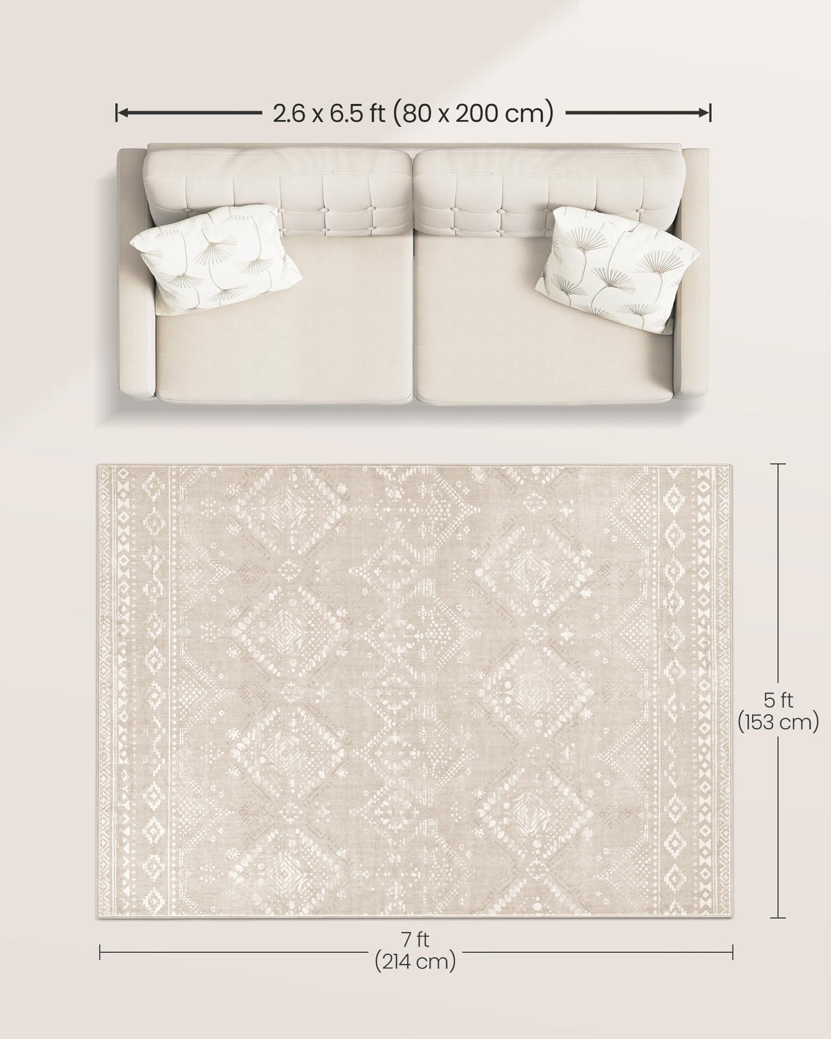 SONGMICS HOME Area Rug, 5x7 ft Rug for Bedroom, Non-Slip Carpet, Home Decor, for Living Room, Machine Washable, Boho Style, Cappuccino Beige UTAR023K01
