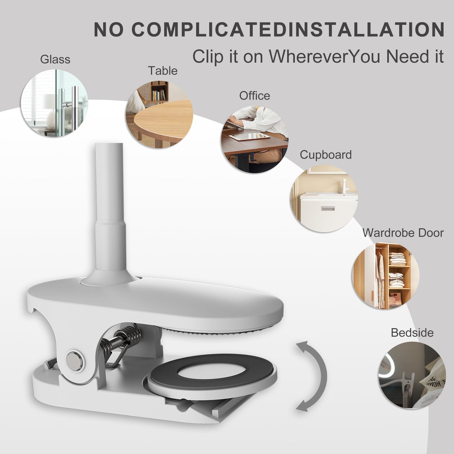 6.5" Clip on Vanity Makeup Mirror with Light, gooseneck Travel 10x Magnifying Mirror,USB Recharge (White 10X)