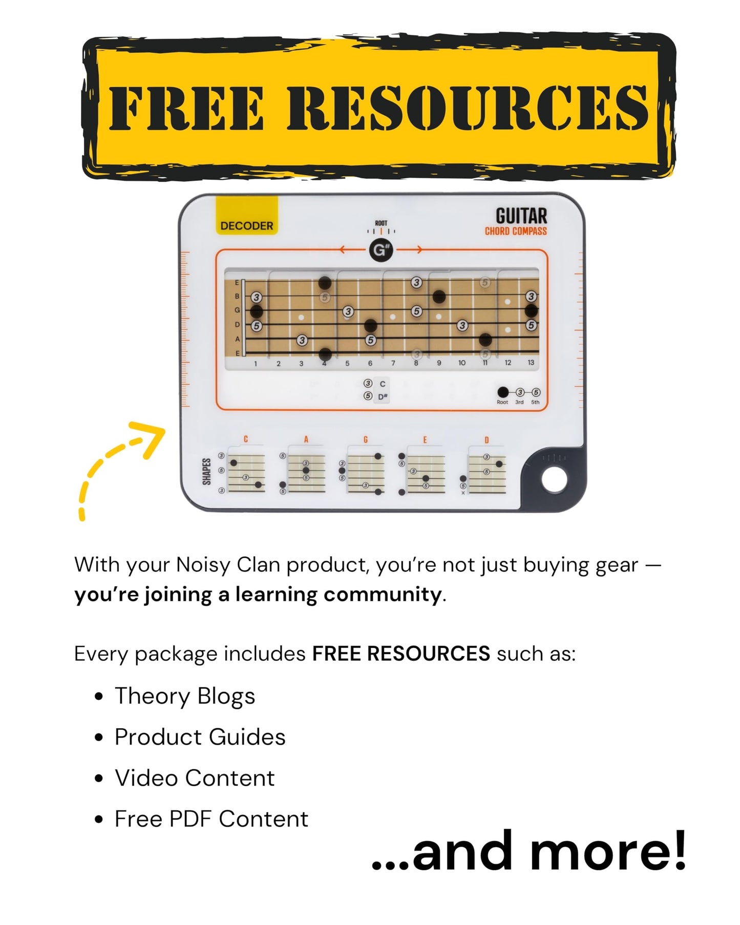 Noisy Clan Guitar Chord Compass & Book Set - Master Fretboard Logic and CAGED System - Simplify Songwriting and Theory - Portable Tool & 64-Page Guide