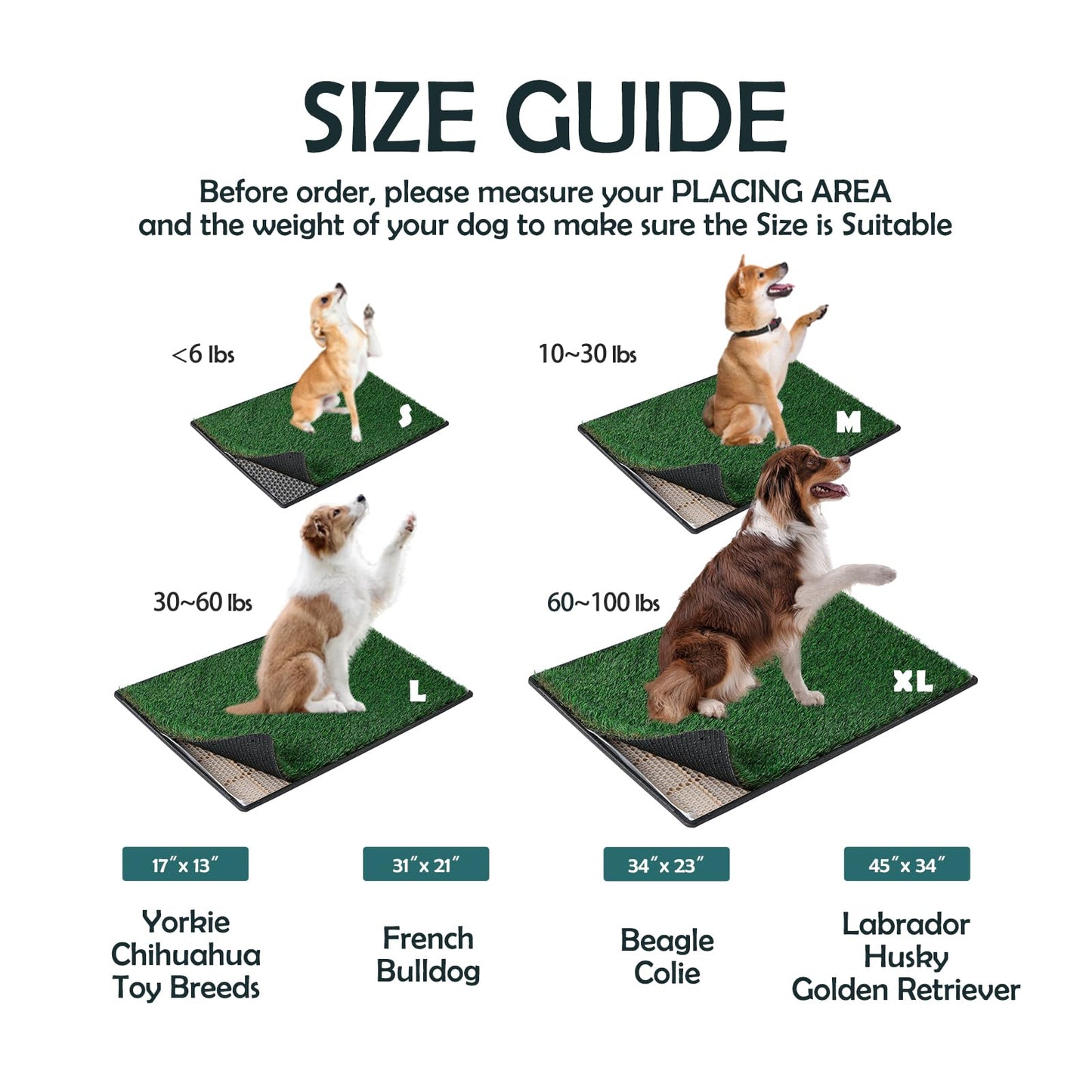 MEEXPAWS Dog Grass Pee Pads for Dogs with Tray | Extra Small 17 x 13 in for Puppy Less Than 6 lbs | 2× Dog Artificial Grass Pads Replacement | Rapid Drainage | Indoor Litter Box | Hemmed Edge