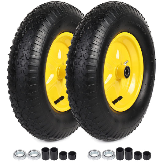 AR-PRO (2-PACK) 4.80/4.00-8" Tire and Wheel, 16" Pneumatic Tire Wheels with 3/4" Extra 5/8" Bearings and 3" Centered Hub, for Wheelbarrow, Hand Truck, Garden Carts, Yard Wagon Dump Cart