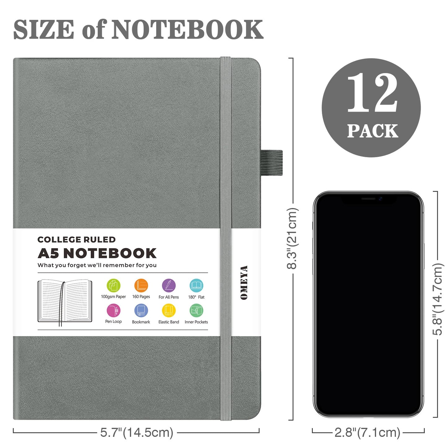 12 Pack Journal Notebooks for Work with 12 Pens, A5 Hardcover Notebook，Business Notebooks Bulk, College Ruled Notebook for Men, Leather Journal for Writing, 160 Pages, 100GSM Thick Paper (5.7" x 8.3")