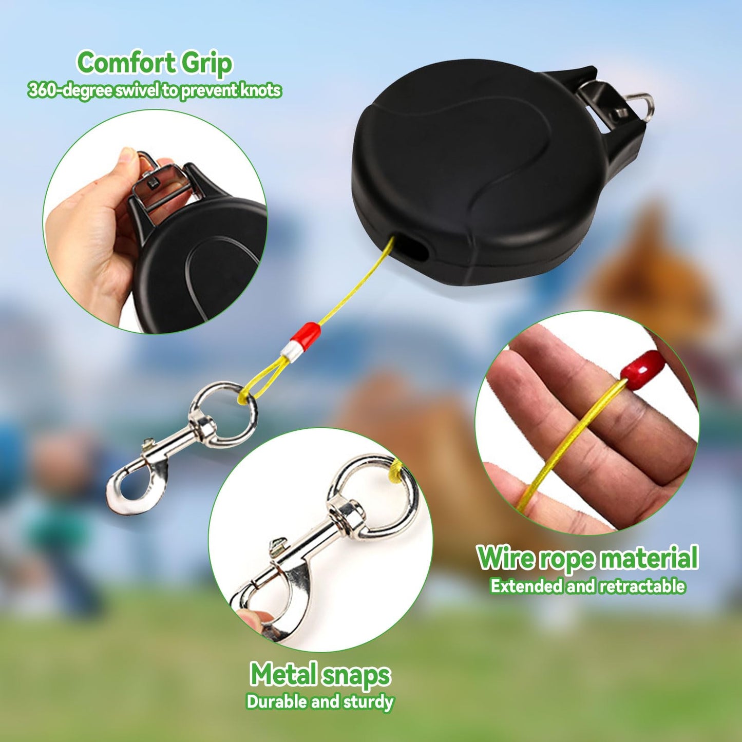 30ft Retractable Dog Tie Out Cable with Ground Pile & Steel Chain, Large Dog Leash Outdoor Dog Anchor Dog Tie Out Cable and Stake for Walking Dogs in Parks, Camping on Leash