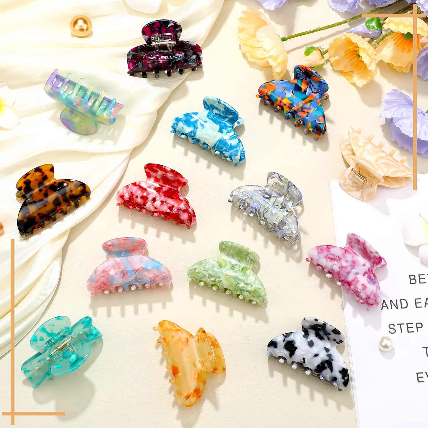 18 Pcs Hair Claw Clips Medium 2.6 Inch Tortoise Shell Hair Clips Banana Jaw Clips Celluloid French Design Barrettes Leopard Print Clip Accessories for Women Girls Hair Jaw Clip, Assorted Styles