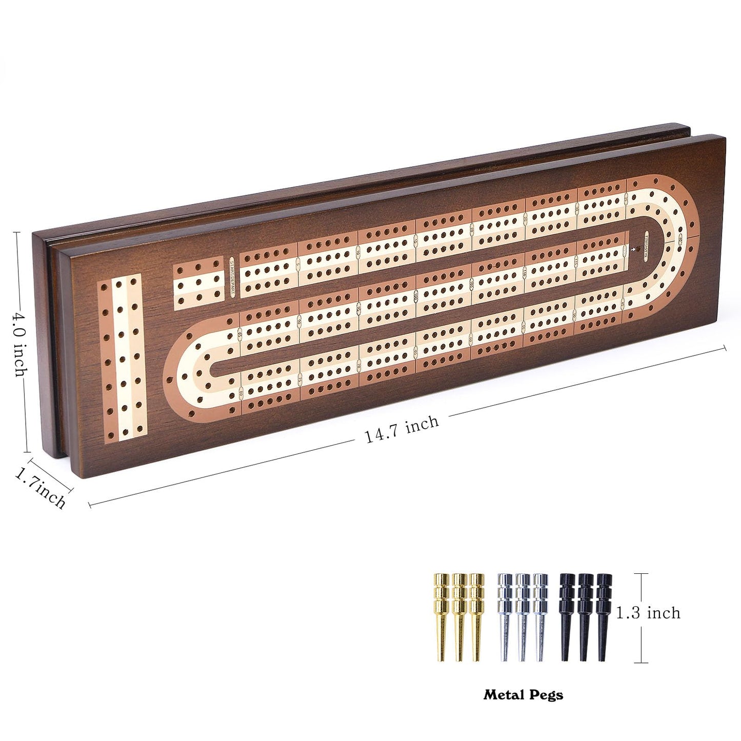 AMEROUS Wooden Cribbage Board Game Set with Magnetic Lock - Metal Pegs - 2 Playing Cards - Continuous 3 Track Board - Larger Storage Area - Instructions, Travel Portable Cribbage Game Sets for Family
