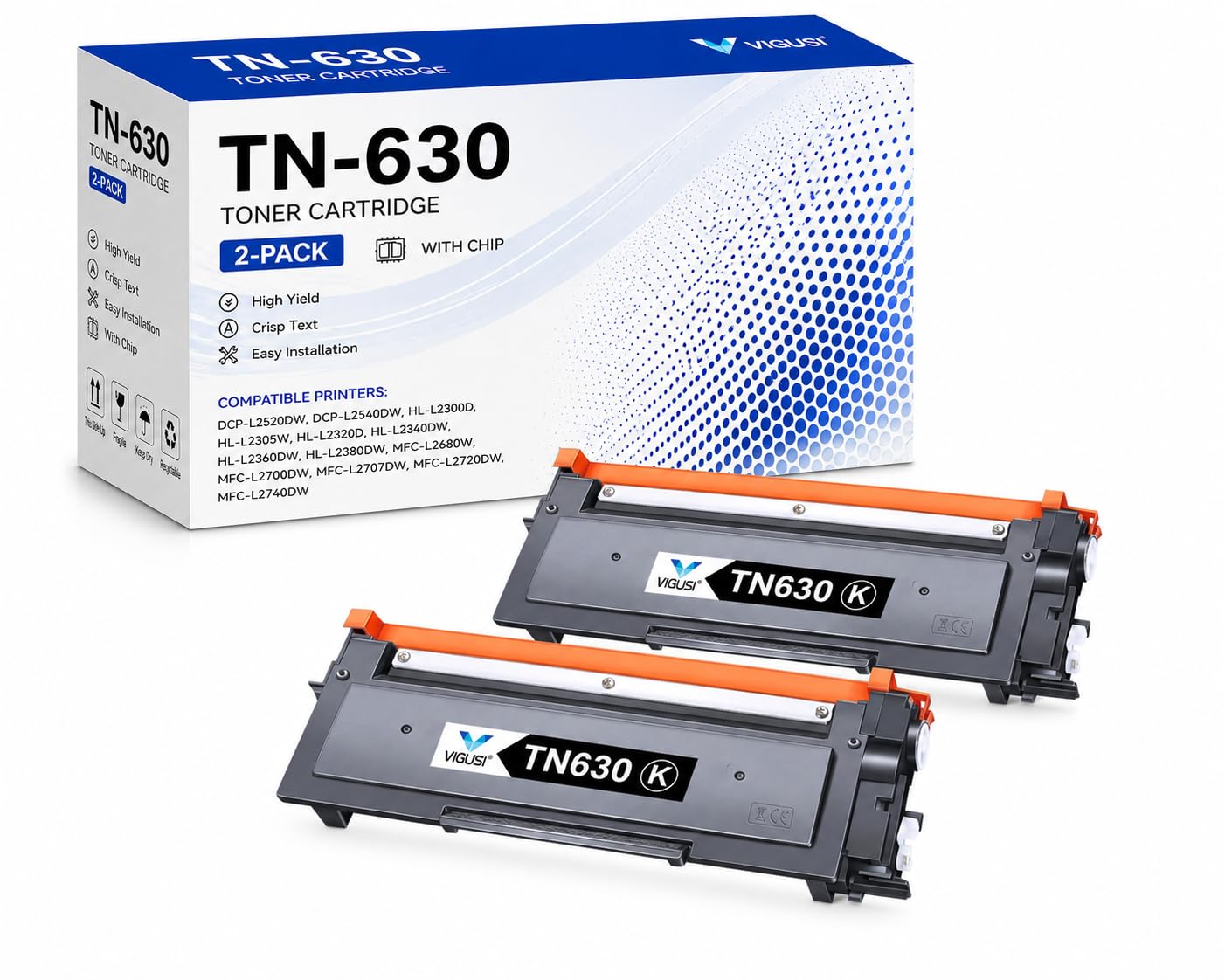 TN630 Black Toner Cartridge 2-Pack Compatible Replacement for Brother TN660 Toner Cartridge, Works with HL-L2300D HL-L2360DW MFC-L2740DW MFC-L2700DW DCP-L2540DW Printers
