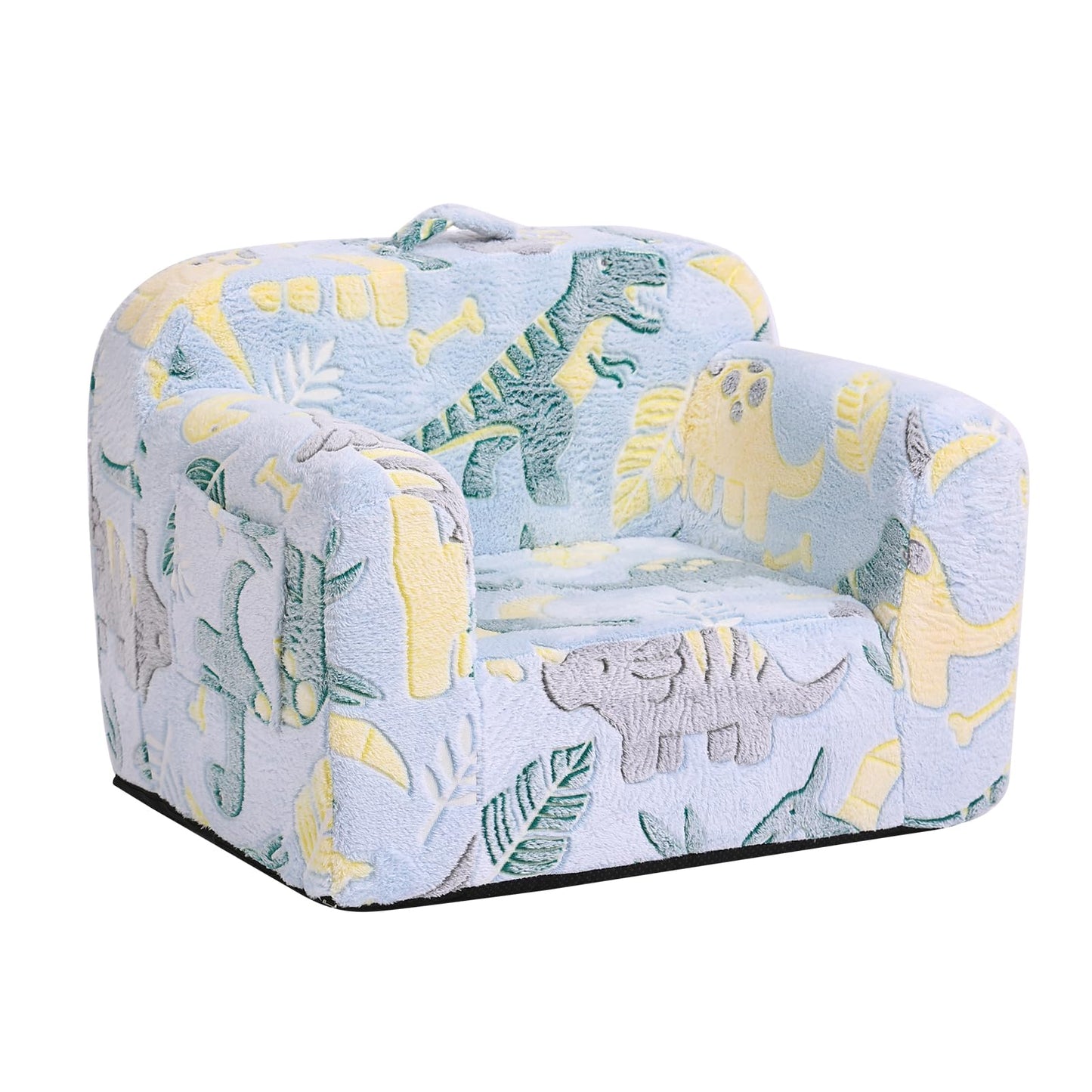 Tiita Kids Sofa, Chirldren Couch with Carrying Handle & Side Pockets, Kids Foam Chair, Toddler Armrest Chair, Kids Reading Couch for Girl Or Boy, Grey Dinosaur