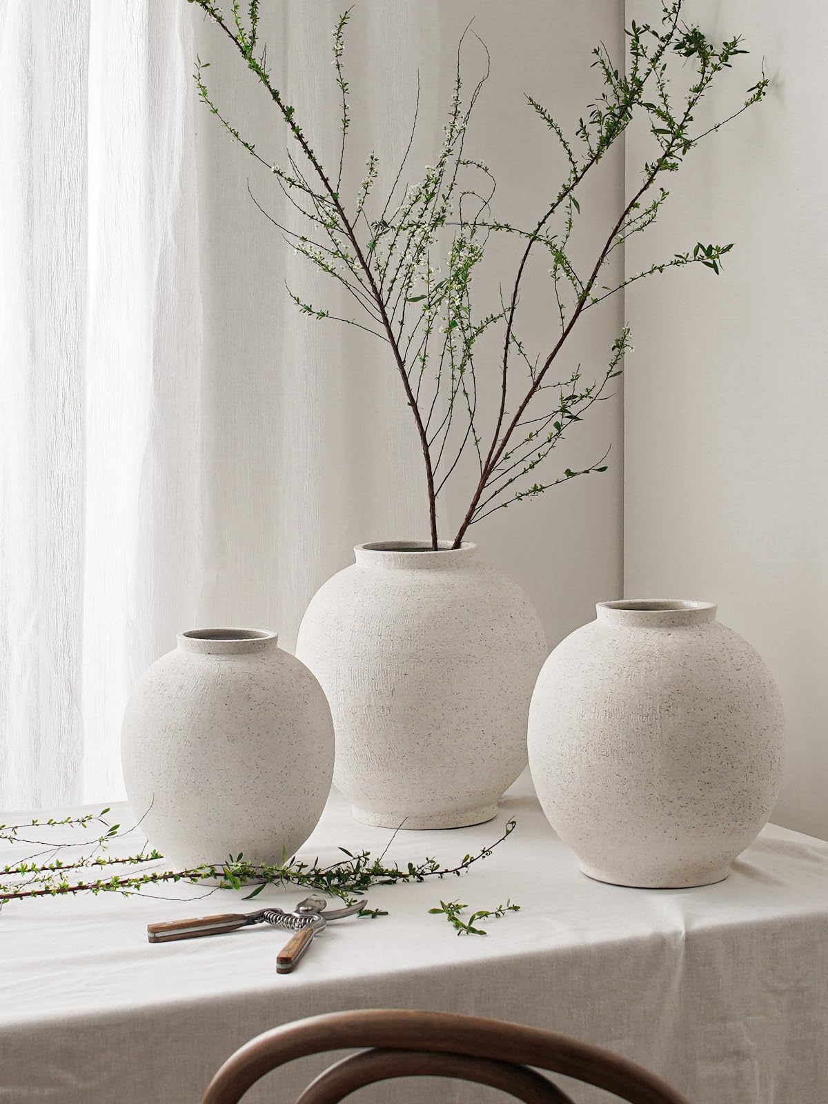 Large White Ceramic Vase - 9.8 Inch Rustic Farmhouse Vase for Home Decor, Minimalist Tall Vases for Living Room, Table, Bathroom, Holiday & Weddings (Sandstone White)