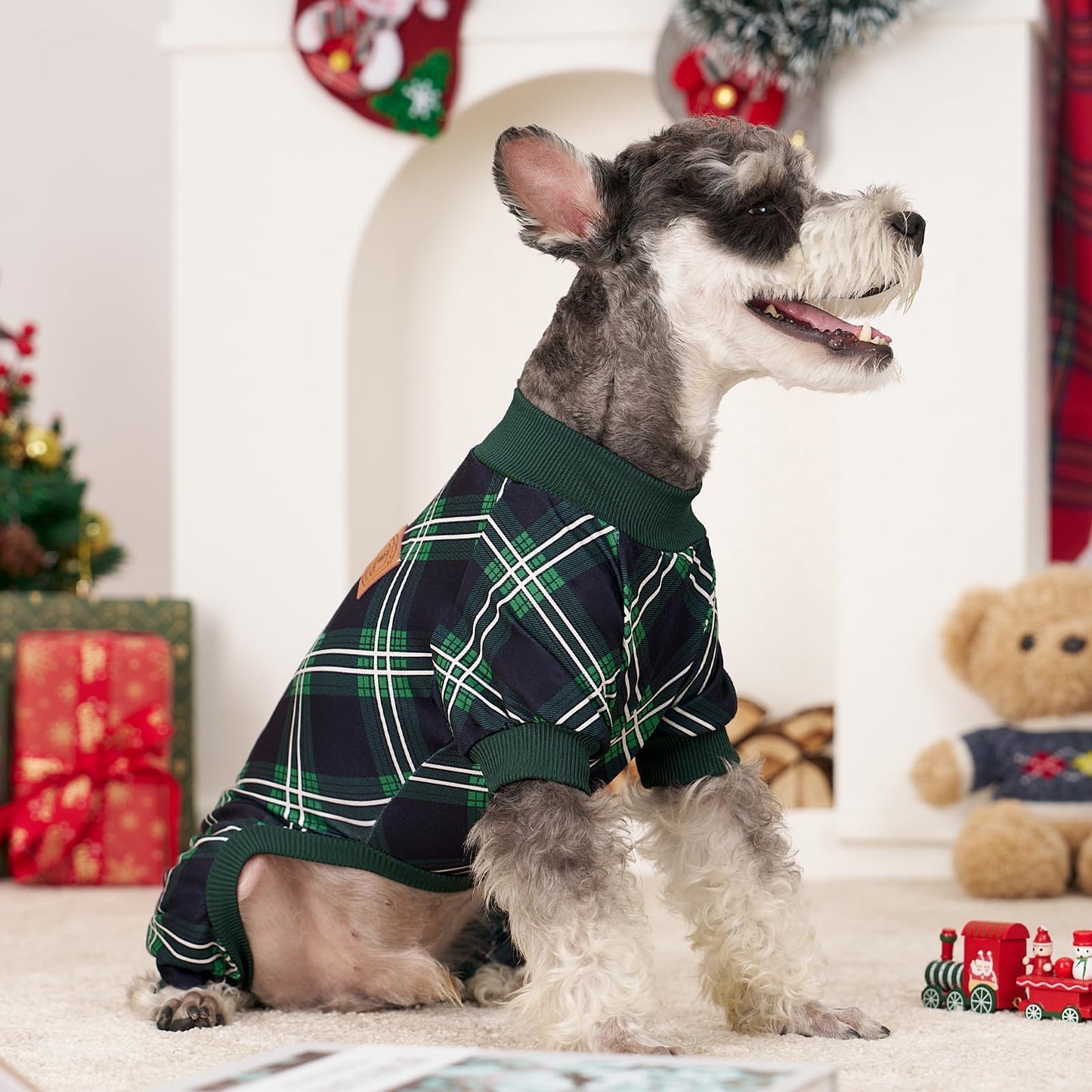 XPUDAC 4 Pack Dog Pajamas for Small Dogs Cats Plaid Dog Clothes Puppy Onesies Dog Christmas Pajamas Puppy Jumpsuits Pet Pjs Shirt Apparel (2X-Large, Red Green Khaki Grey