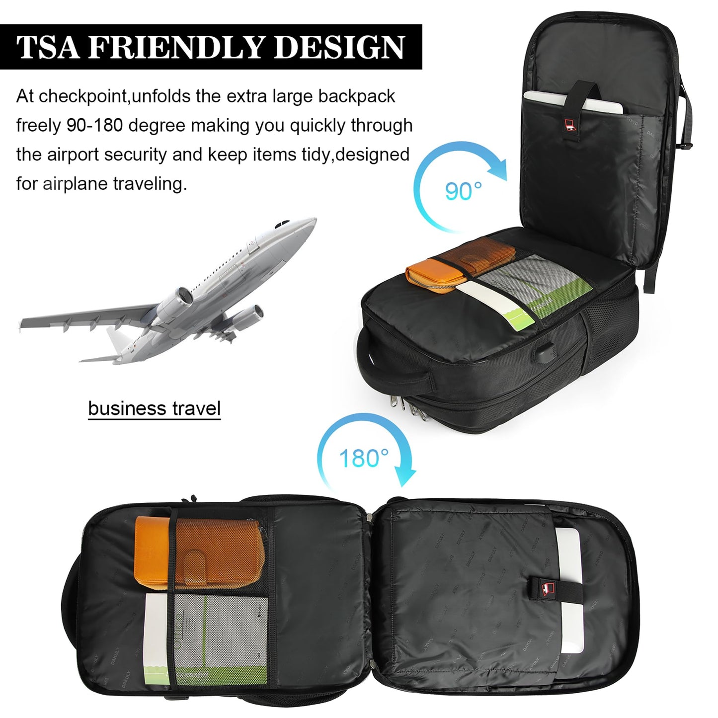Lunch Backpack, 17.3 Inch Laptop Backpack with USB Charging Port 50L Travel Backpack for Men Women Work Backpack with Insulated Bag Waterproof Computer Backpack for College School Business, Black